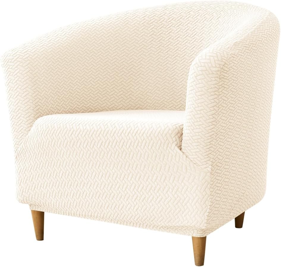 Housse de fauteuil cabriolet - Chesterfield jacquard beige - 1 place - Extensible, universelle, pour salon/café