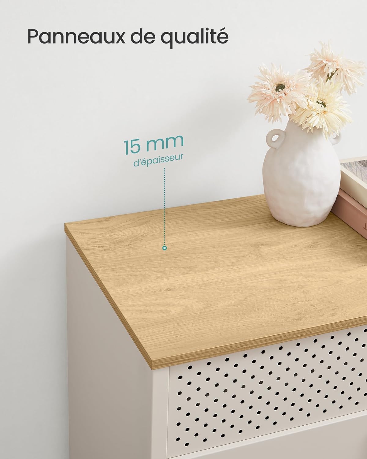 SONGMICS - Meuble de rangement double porte métal, 40x80x76 cm, beige, fermeture magnétique LSC102L01