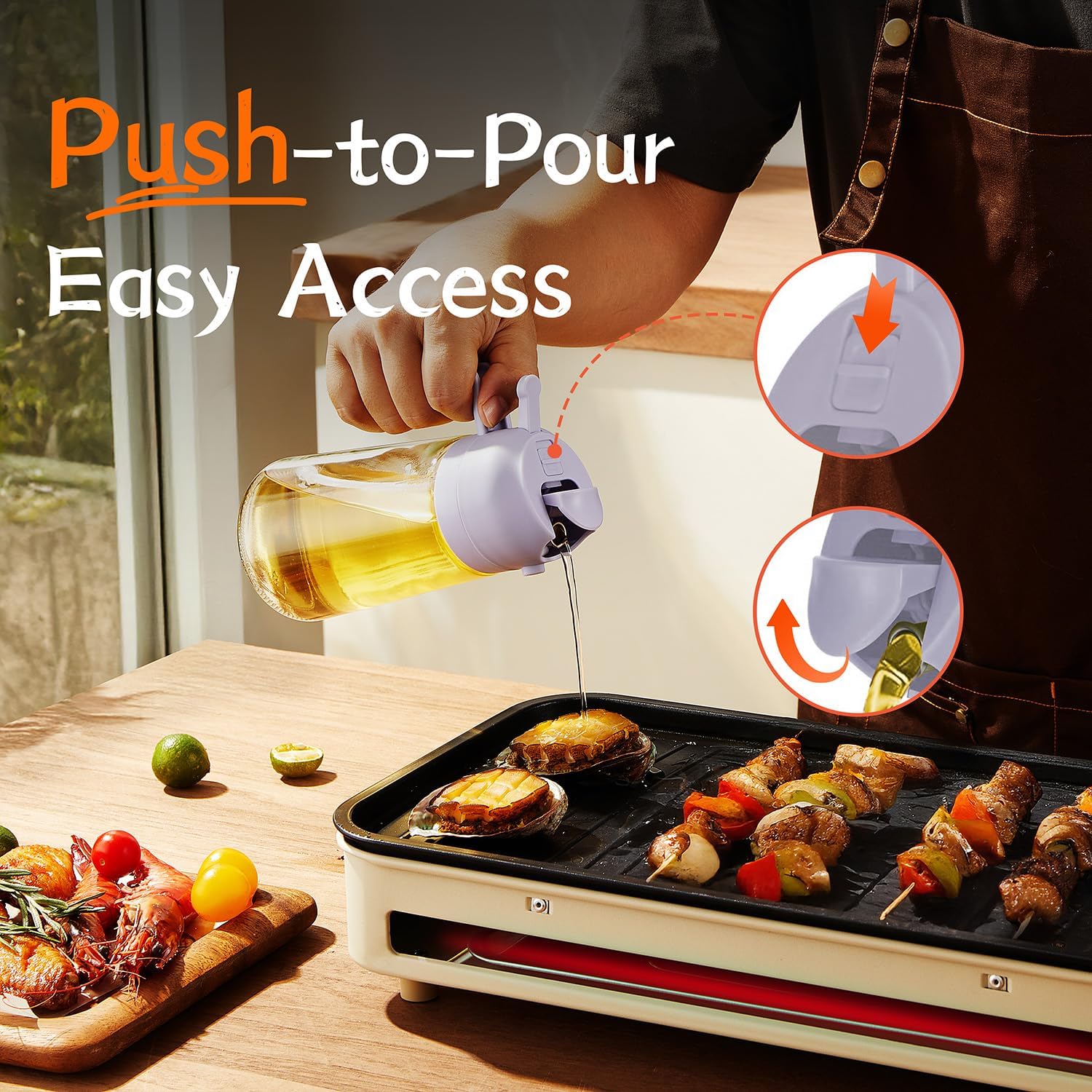 TrendPlain - Spray Huile Cuisine 470ml - vaporisateur 2-en-1 pervenche