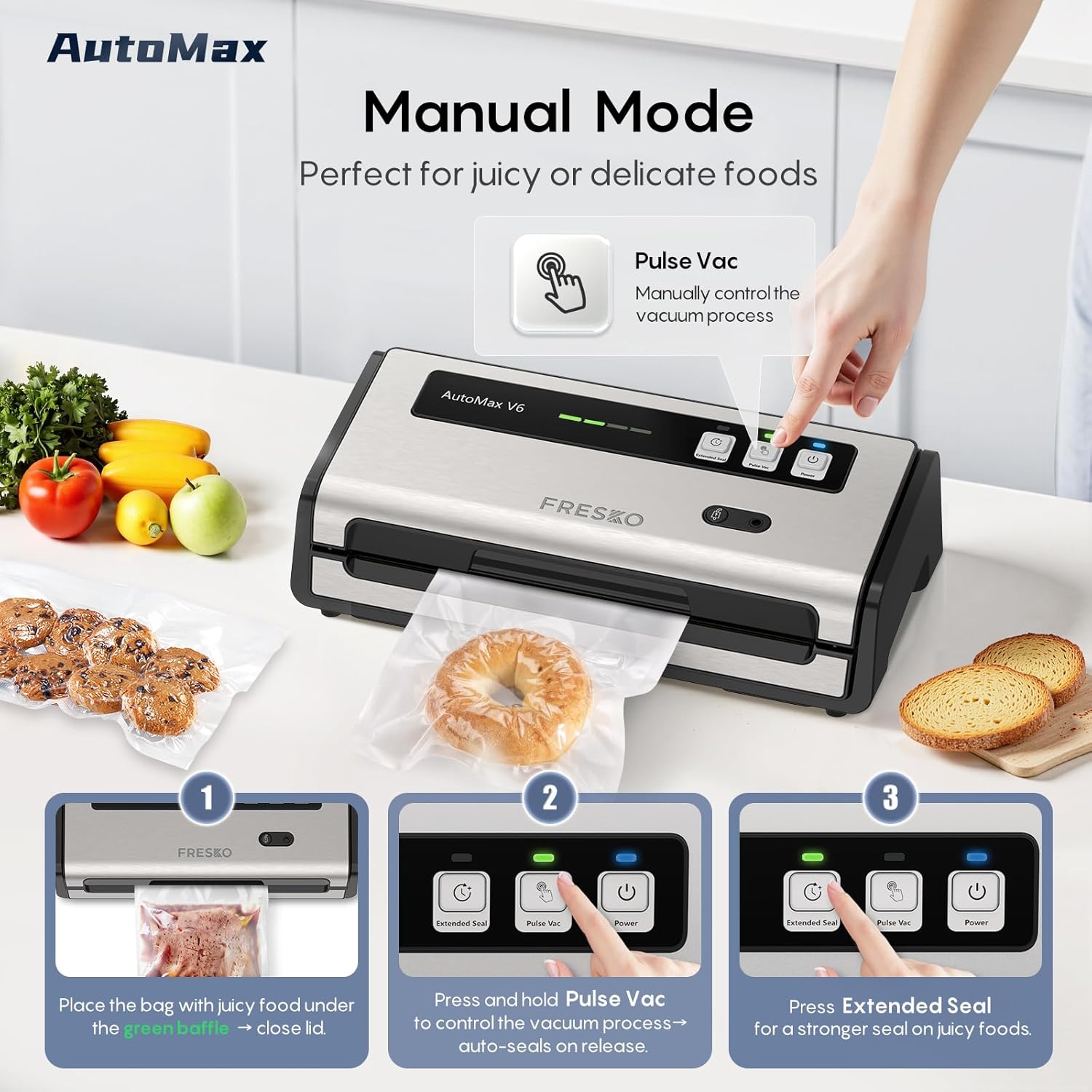 FRESKO - Automax V6 - machine sous vide - coupe-sac intégré, modes humide/sec