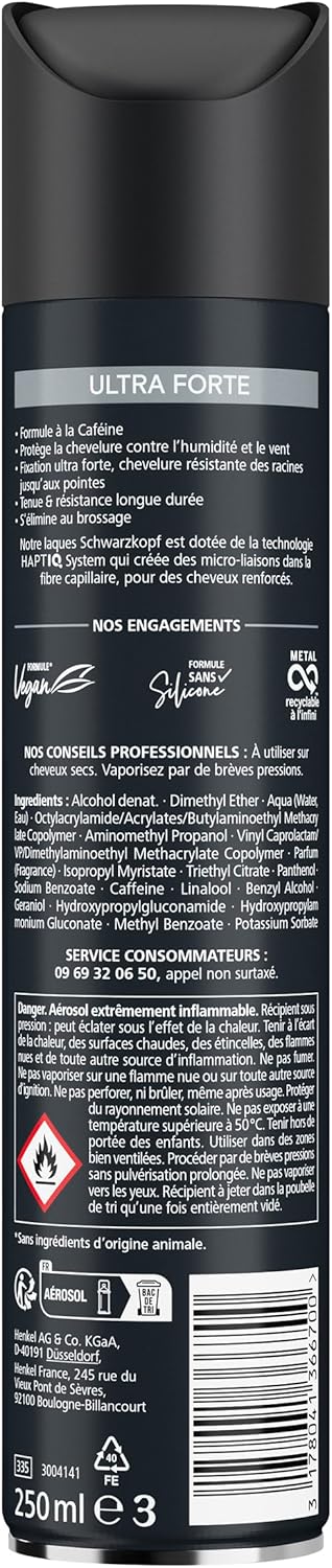 Schwarzkopf - Laque Ultra Forte - 250ml x2 - Végane, sans silicone, protection humidité