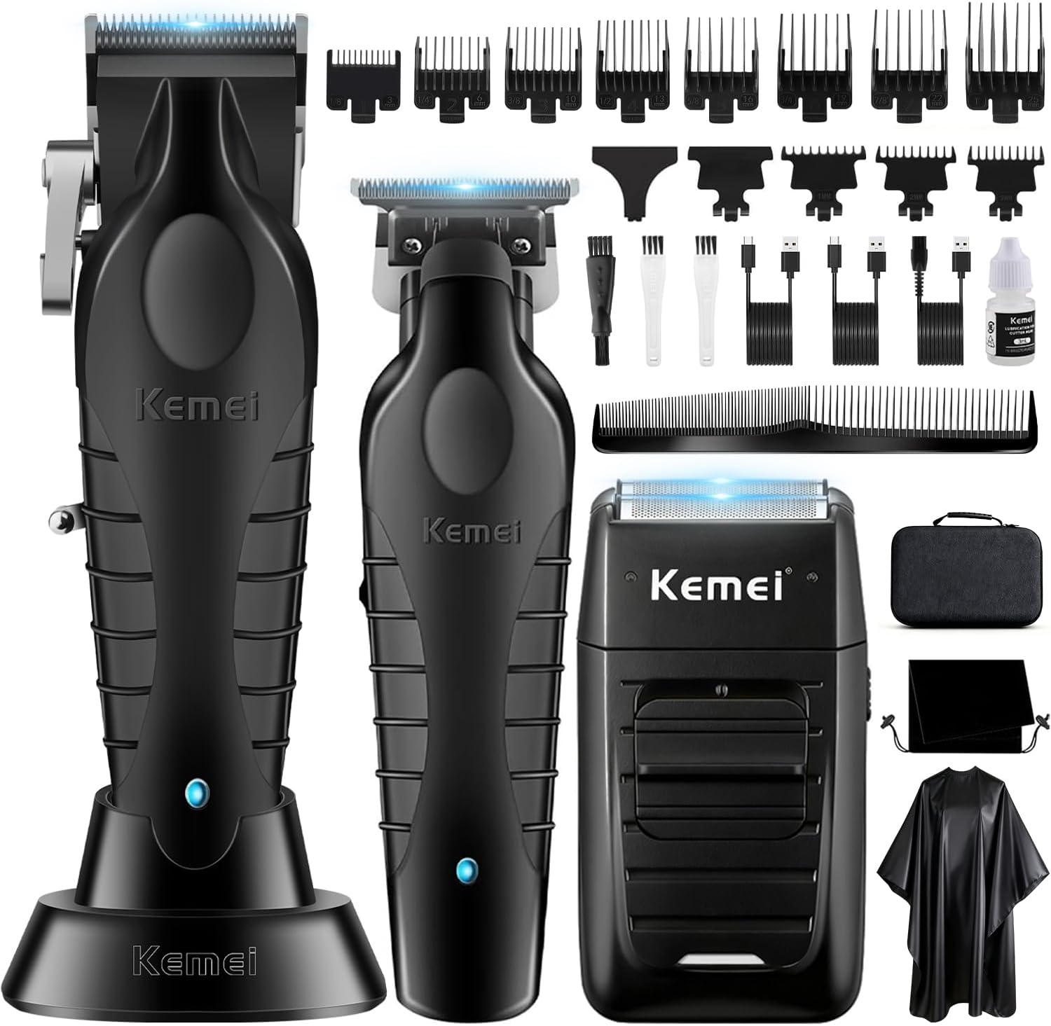 Kemei - tondeuse pro sans fil - aluminium, barbe/cheveux, kit complet