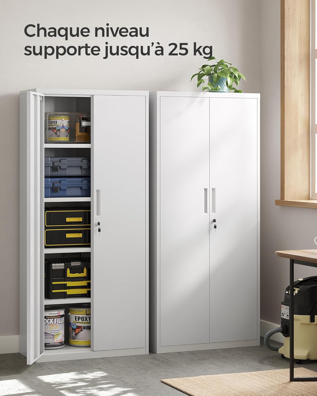 SONGMICS - meuble bureau acier, 5 niveaux, 40x80x180 cm, portes doubles, OMC015W01