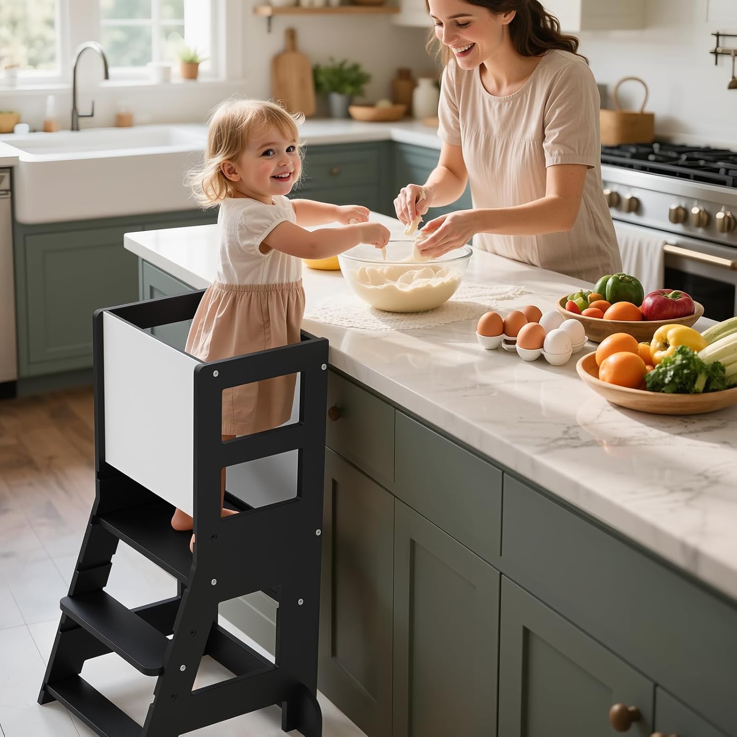 KIDINIX - tour d'apprentissage réglable avec tableau noir - dès 1 an - sécurité anti-basculement, chaise Montessori