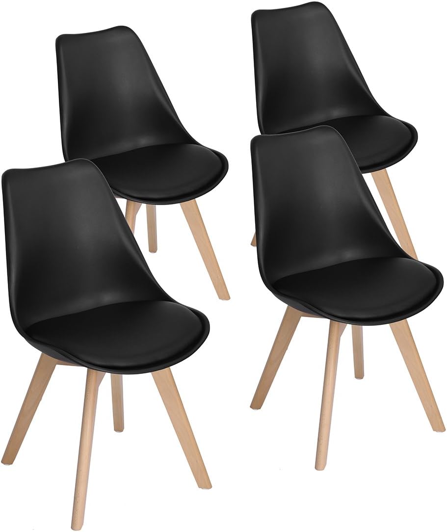 EGGREE - Lot de 4 chaises - assise rembourrée, pieds hêtre - confort optimal, noir