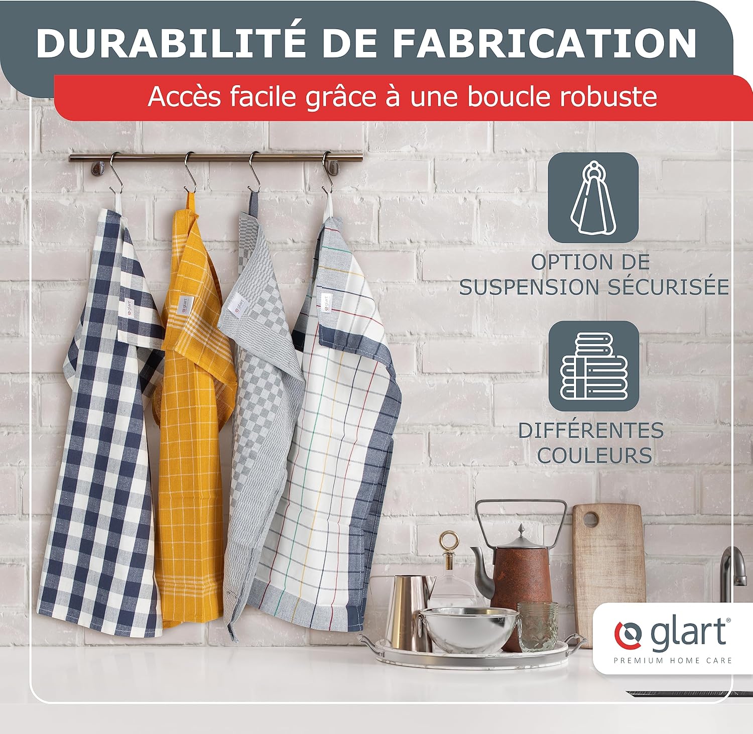 Glart - torchons prélavés 50x70cm coton Oeko-TEX gris sans peluche 48GI2