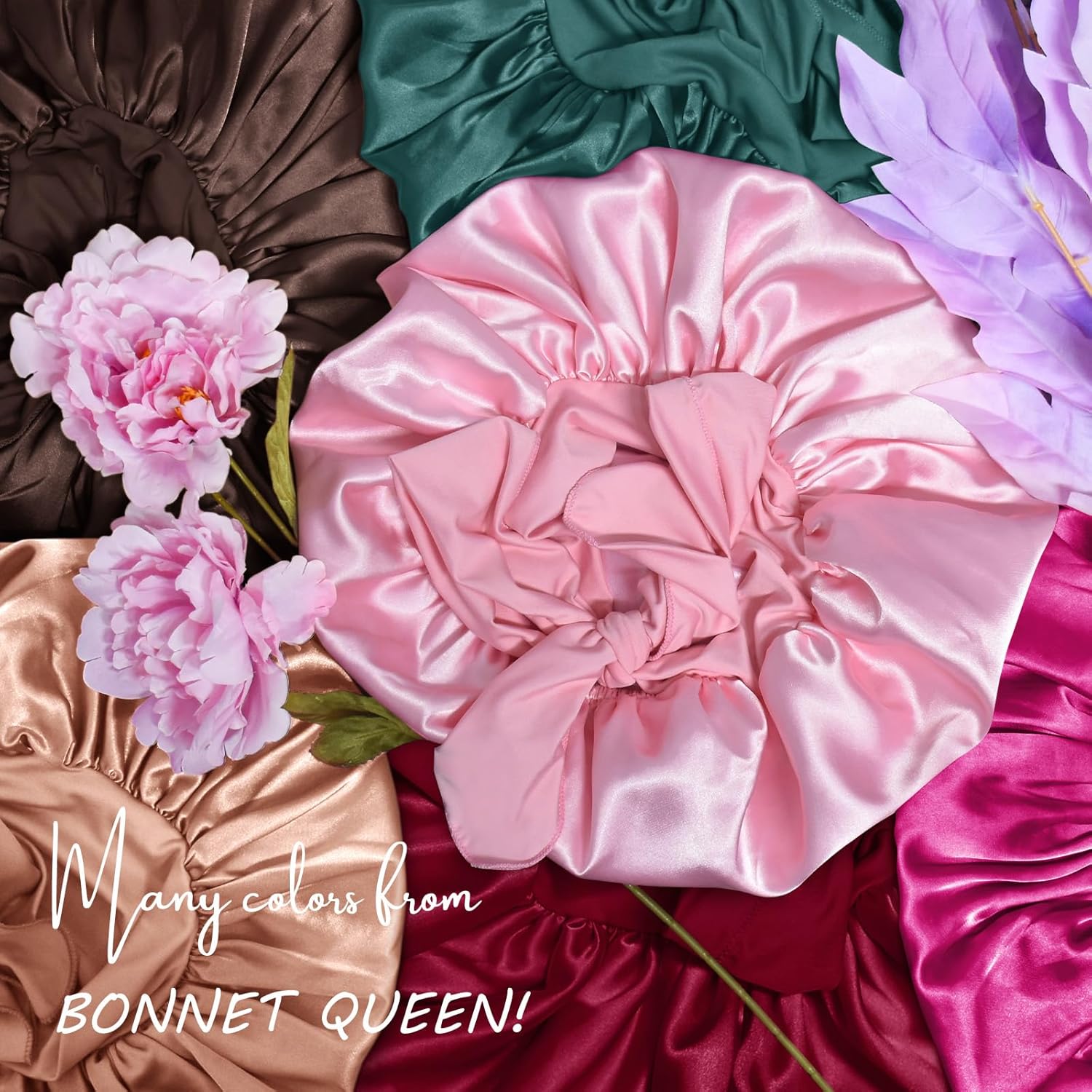 BONNET QUEEN - Bonnet Satin Nuit Réglable Cheveux Bouclés - Taille M