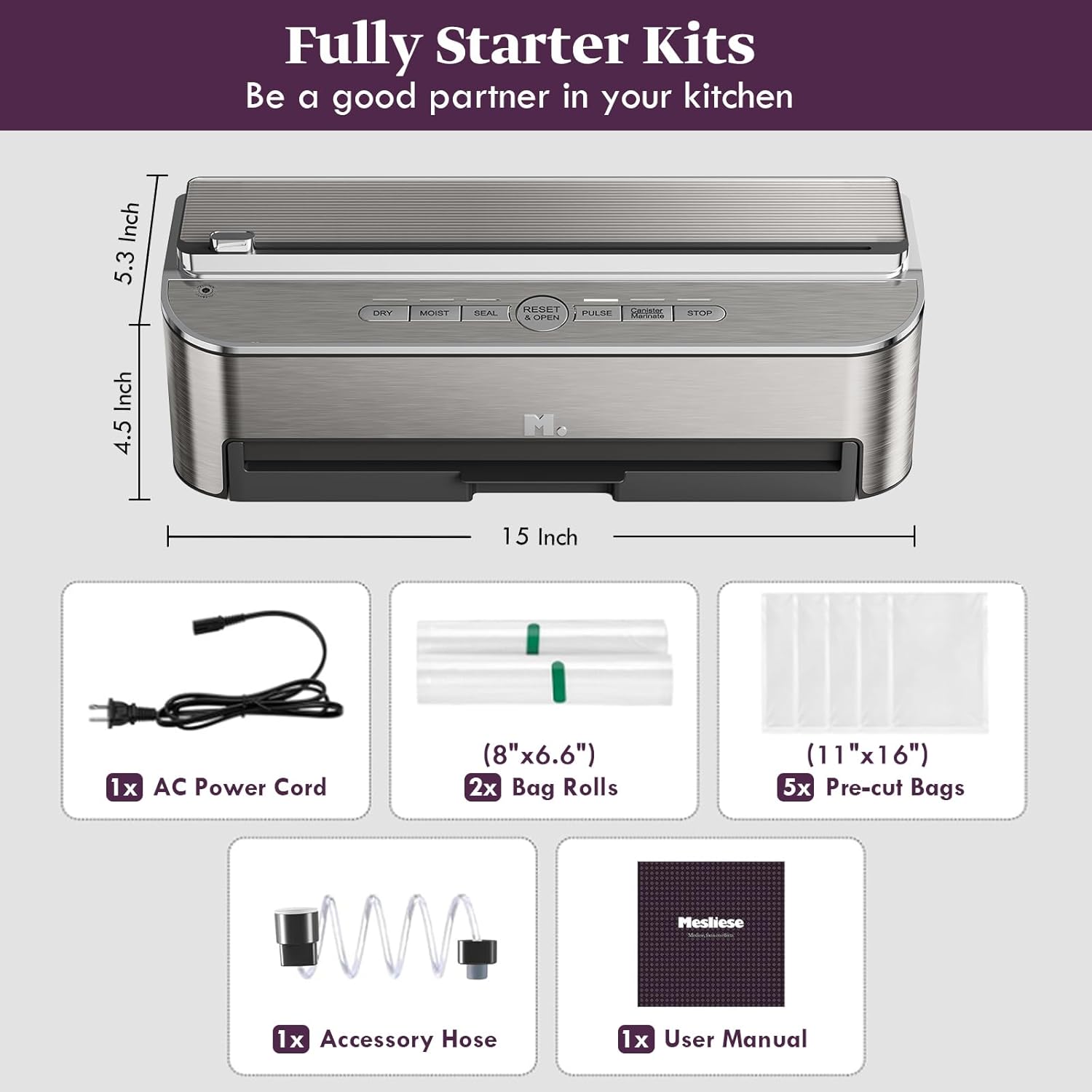 Mesliese - machine sous vide - 85 kPa, 120W, coupe-sac, 2 rouleaux