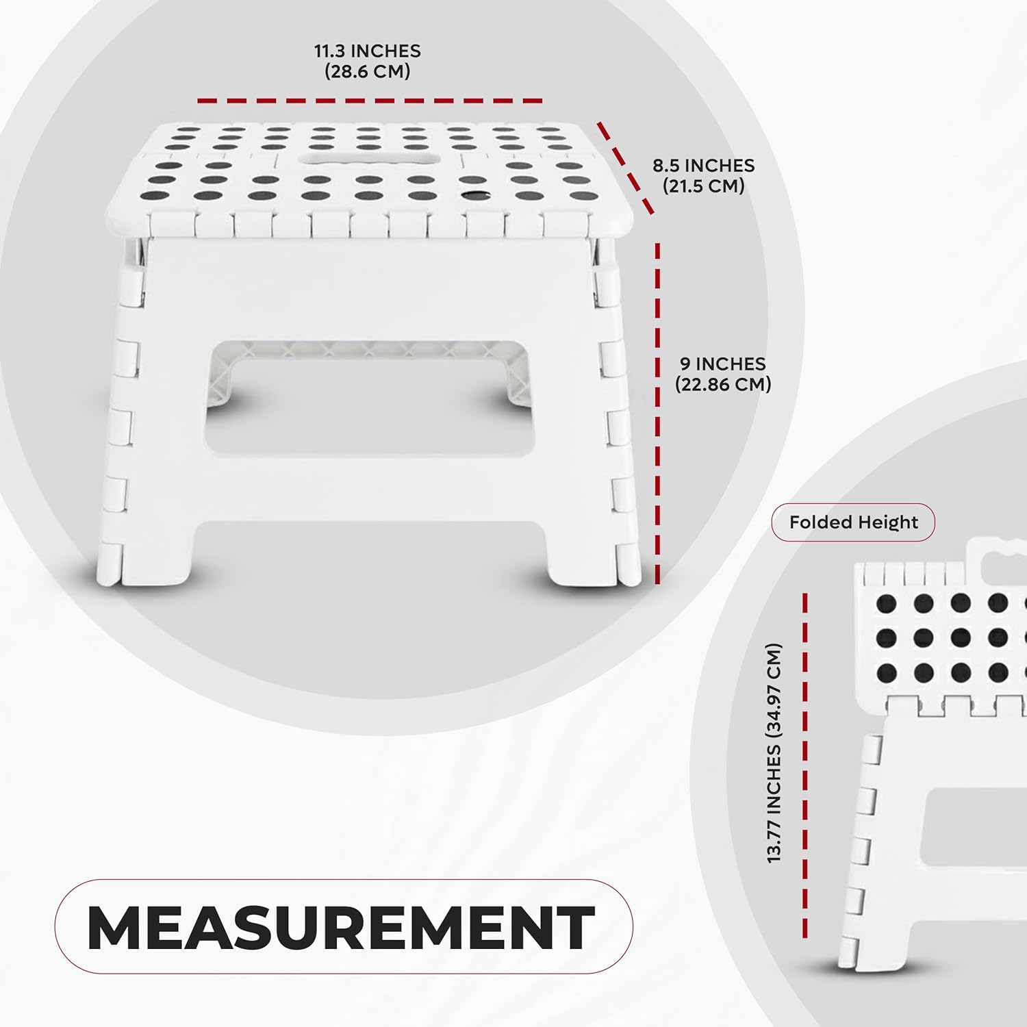Utopia Home - Tabouret pliant 23 cm - surface antidérapante, portable, 272 kg, blanc