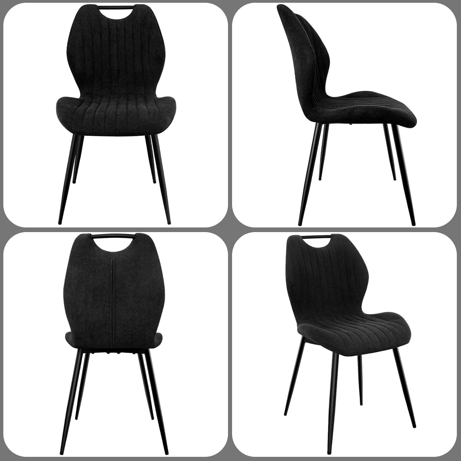 Chaises de salle à manger - lot de 6, dossier tissu, pieds métal, coloris noir, confort optimal