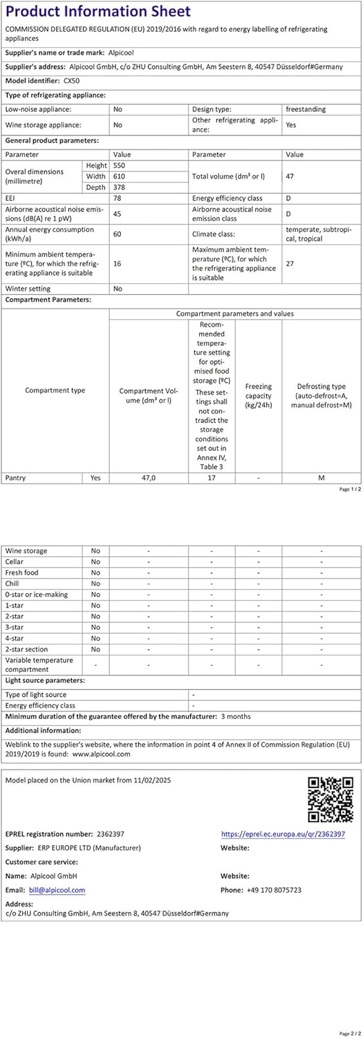 Alpicool - ECX50 - 50L - Frigo portable, compression, -20 à 20°C, ECX50