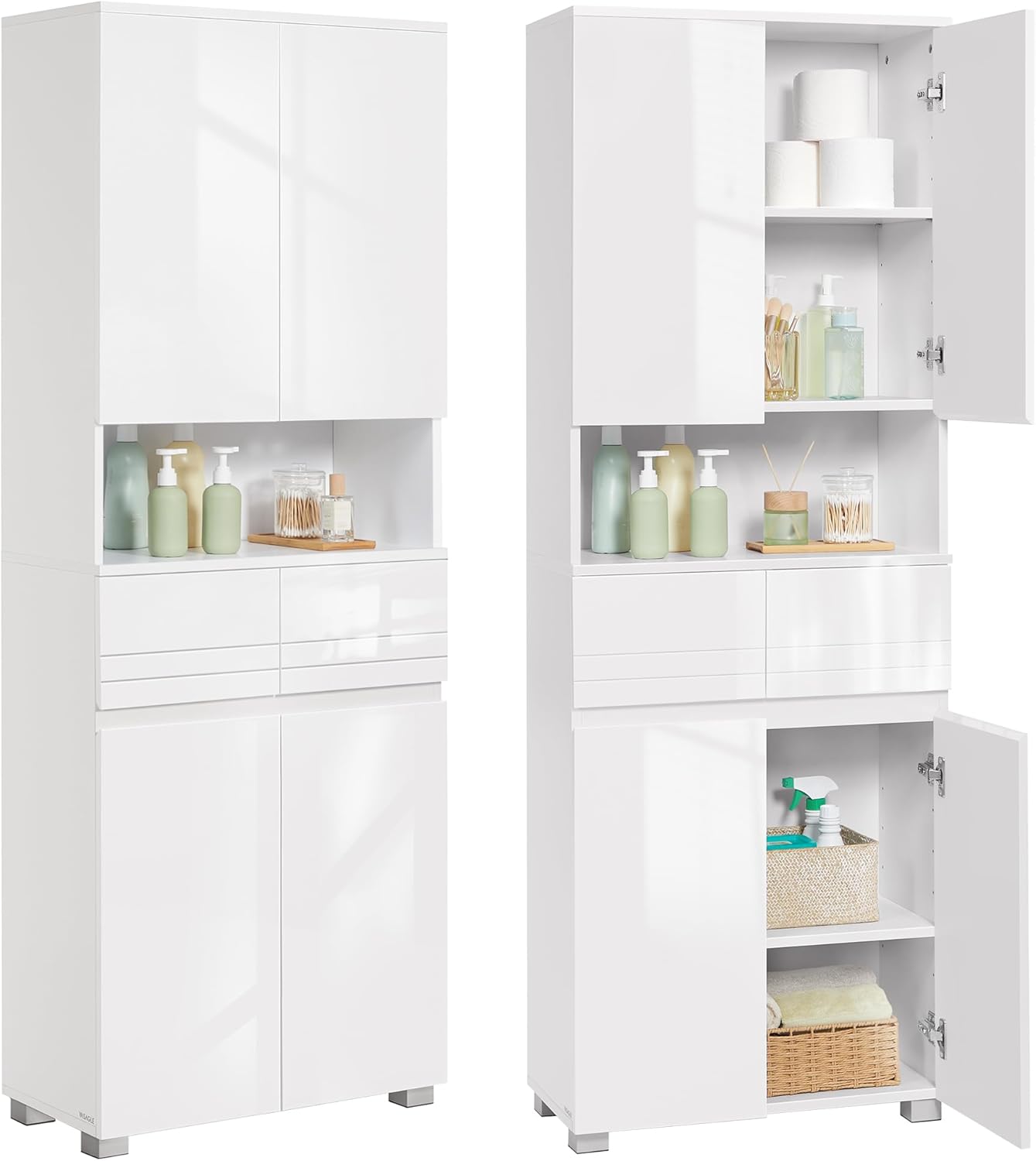 VASAGLE - Armoire salle de bain série BBC563W01 - 30x60x170cm - 2 tiroirs, étagères réglables, rangements BBC563W01