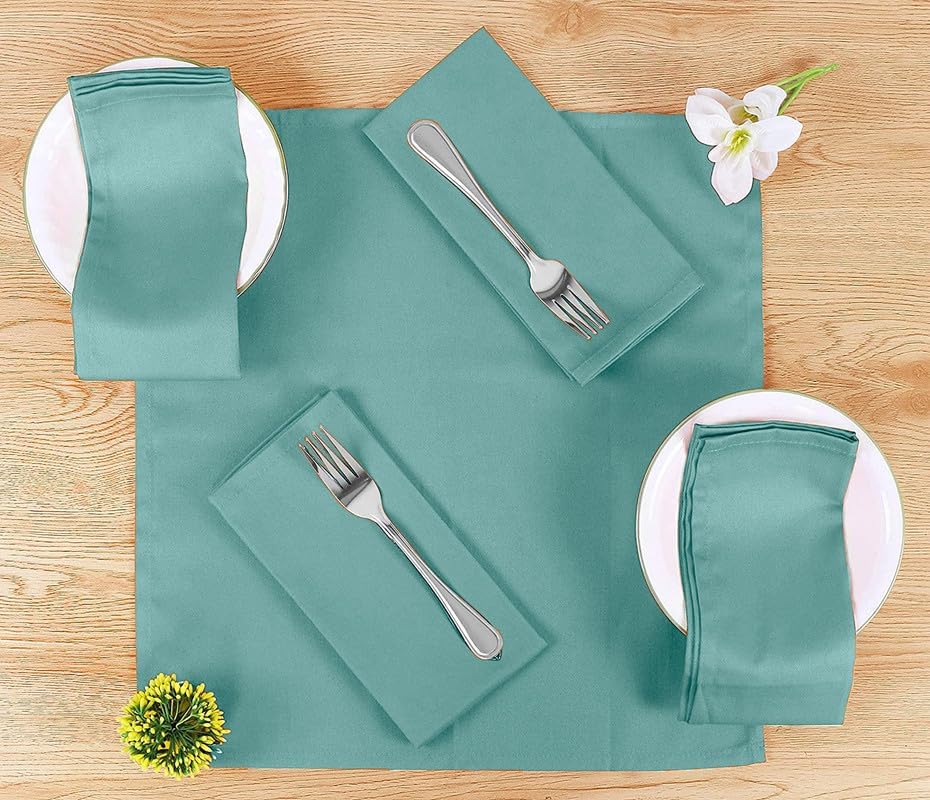 Sweet Needle - serviettes de table lot de 12 - 45x45 cm - coton épais, coins arrondis, vert sauge