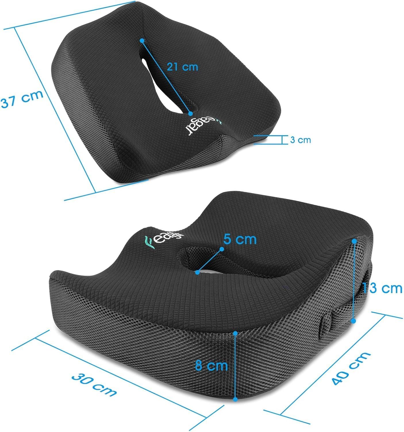 Feagar - Coussin mémoire ergonomique - 45x35cm - soutien coccyx, siège auto/bureau, soulagement sciatique