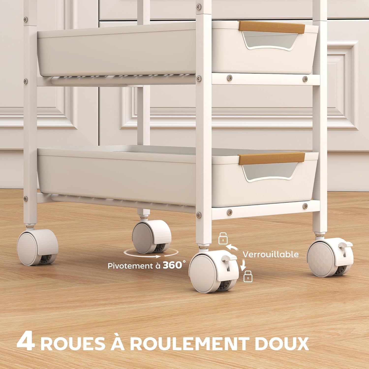 HOMCOM - desserte cuisine 5 niveaux - 4 tiroirs, roulettes, blanc