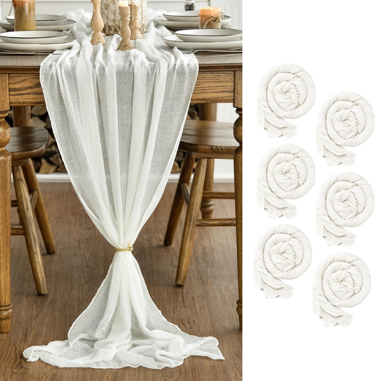 Artoid Mode - lot de 6 chemins de table - 300 cm - gaze mousseline boheme blanc