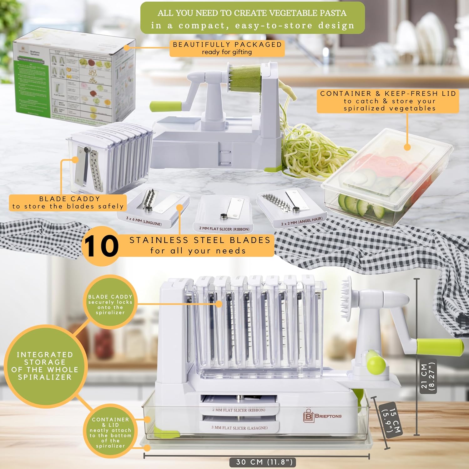 Brieftons - Spiraliseur 10 lames - puissant, lourd, idéal pâtes faibles glucides