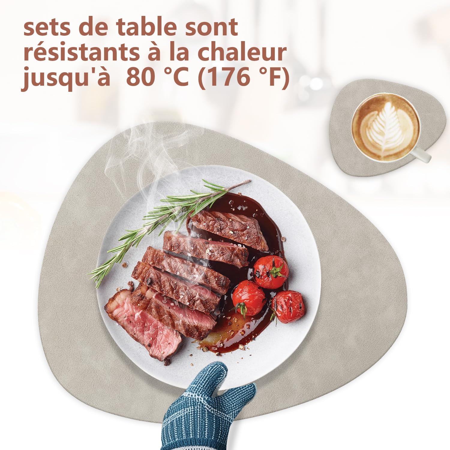 Set de table - lot de 6 ovale 41x33cm - lavable et antidérapant PU