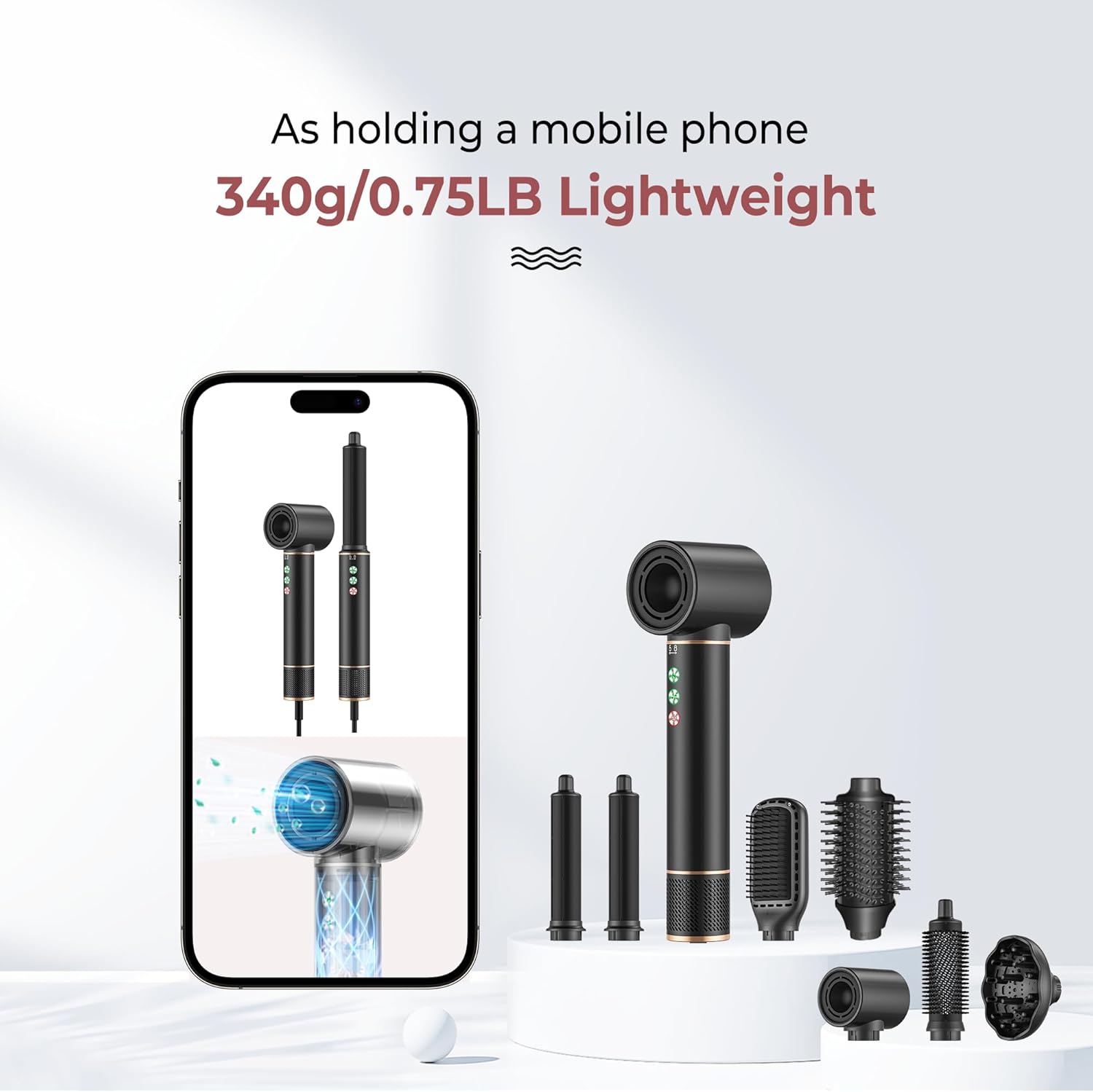 Brosse coiffante 7 en 1 - cheveux - 110000 TR/MIN - 20m/s, séchage, boucle, volume