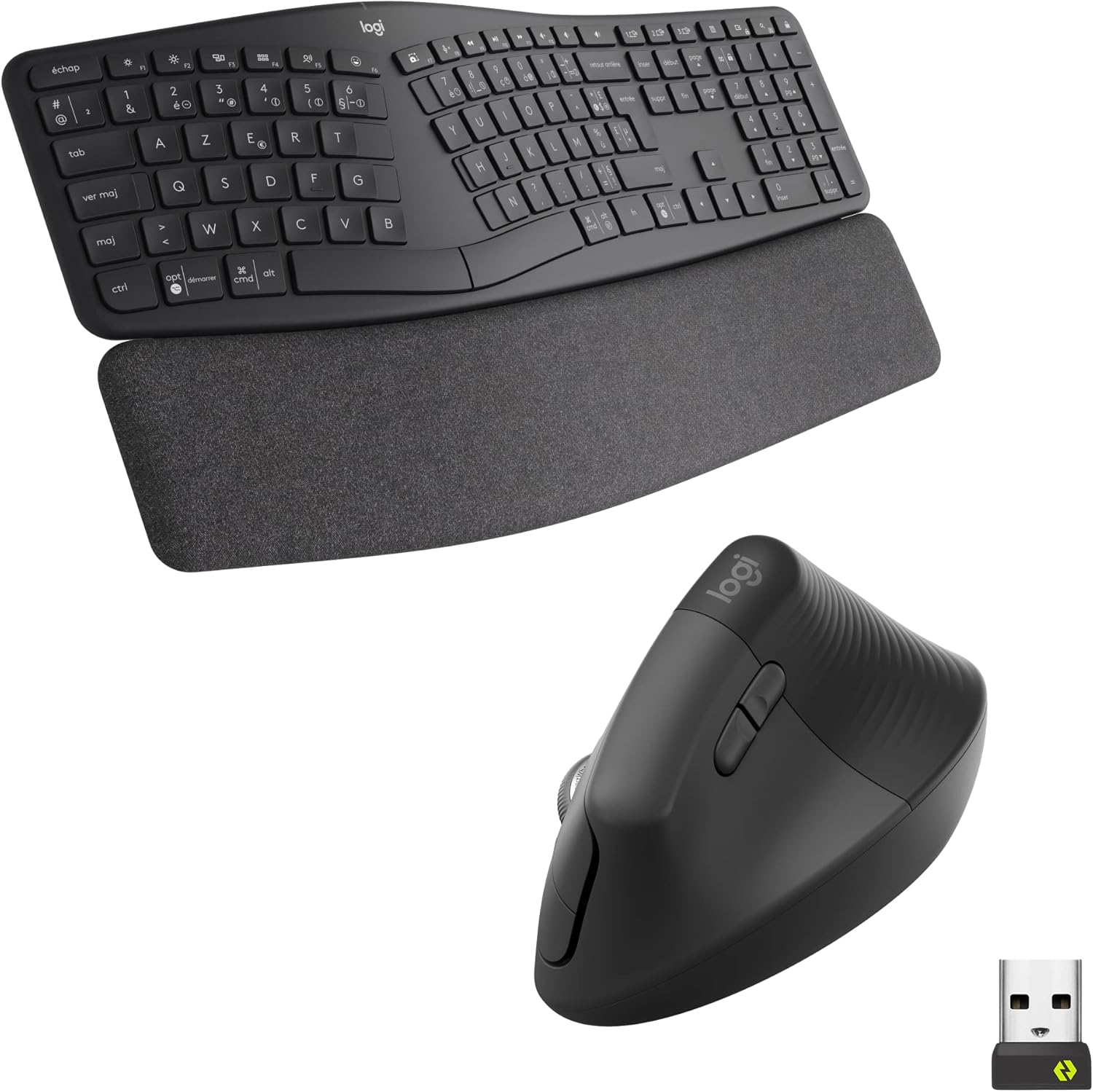 Logitech - Ergo K860 - clavier ergonomique sans fil, souris verticale, multi-OS, AZERTY, gris
