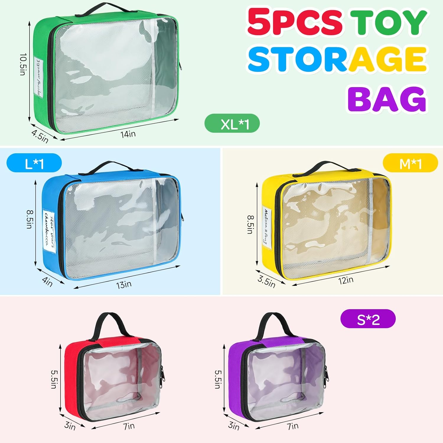 Sacs de rangement jouets enfants - lot de 5 - poches filet, compatibles Lego