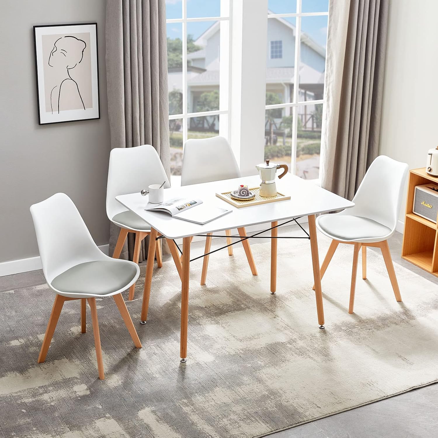 EGGREE - Lot de 8 chaises scandinaves - bois hêtre - assise cuir PU