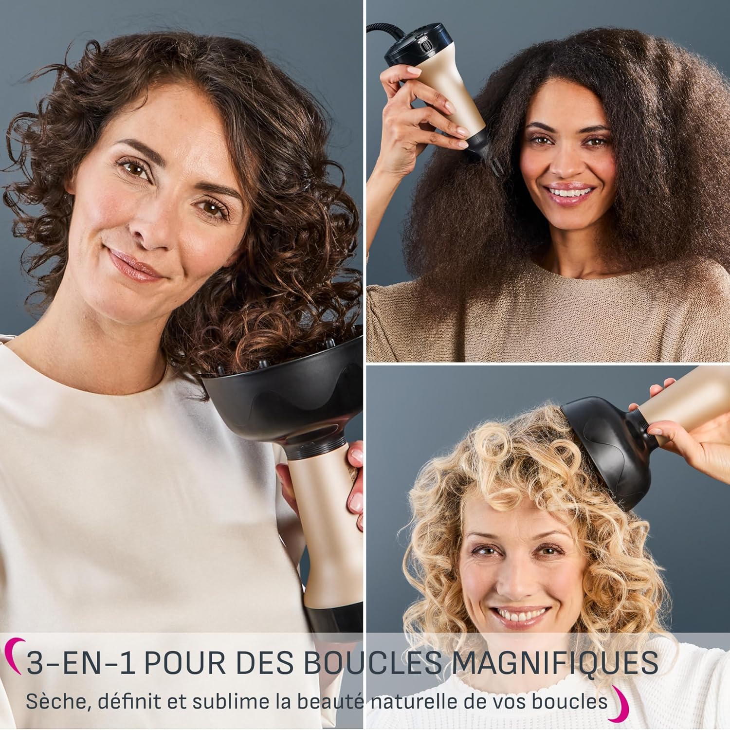 Calor - Curl Harmony - Sèche-cheveux diffuseur 3-en-1, cheveux bouclés, redefine et sublime - CV7D30C0