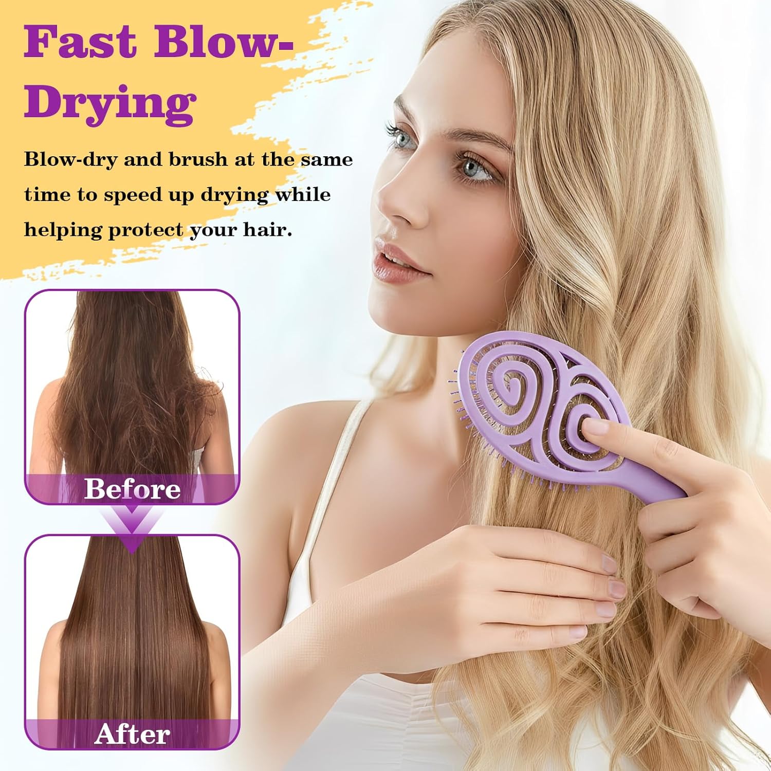 Brosse démêlante cheveux - Wet & Dry - anti-casse, antistatique, violet