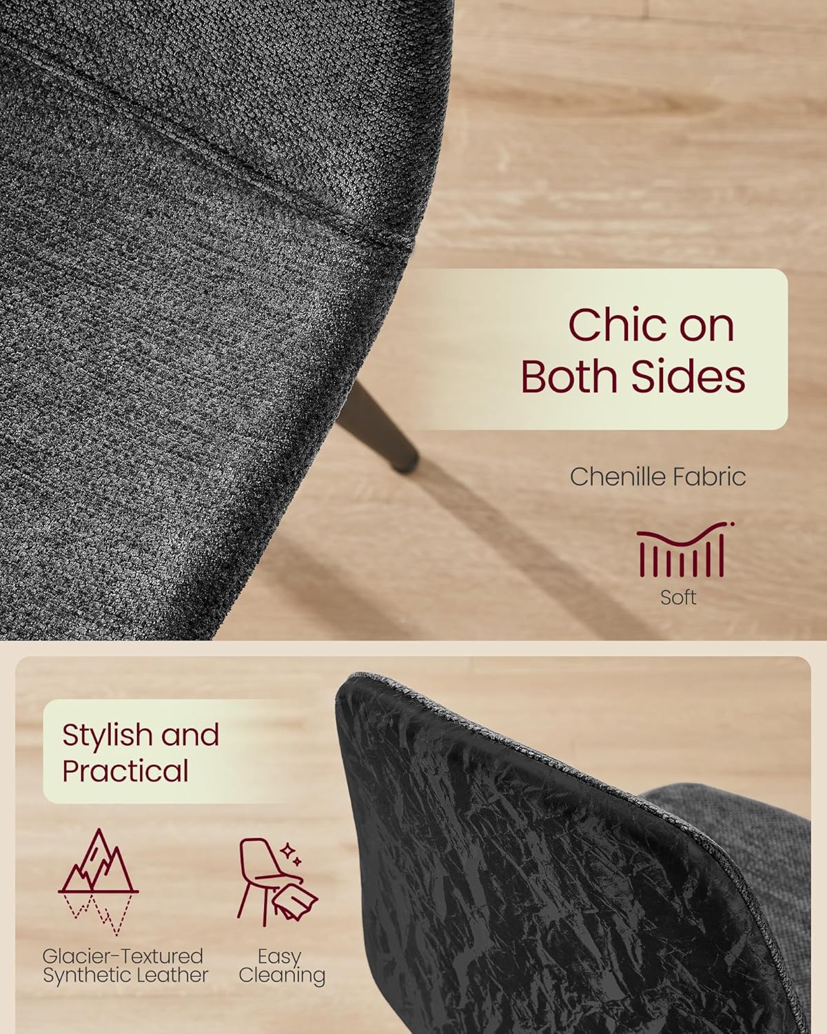 VASAGLE - chaises salle à manger lot de 2, métal, tissu facile à nettoyer, pieds réglables, Gris Ardoise - KDC187G01