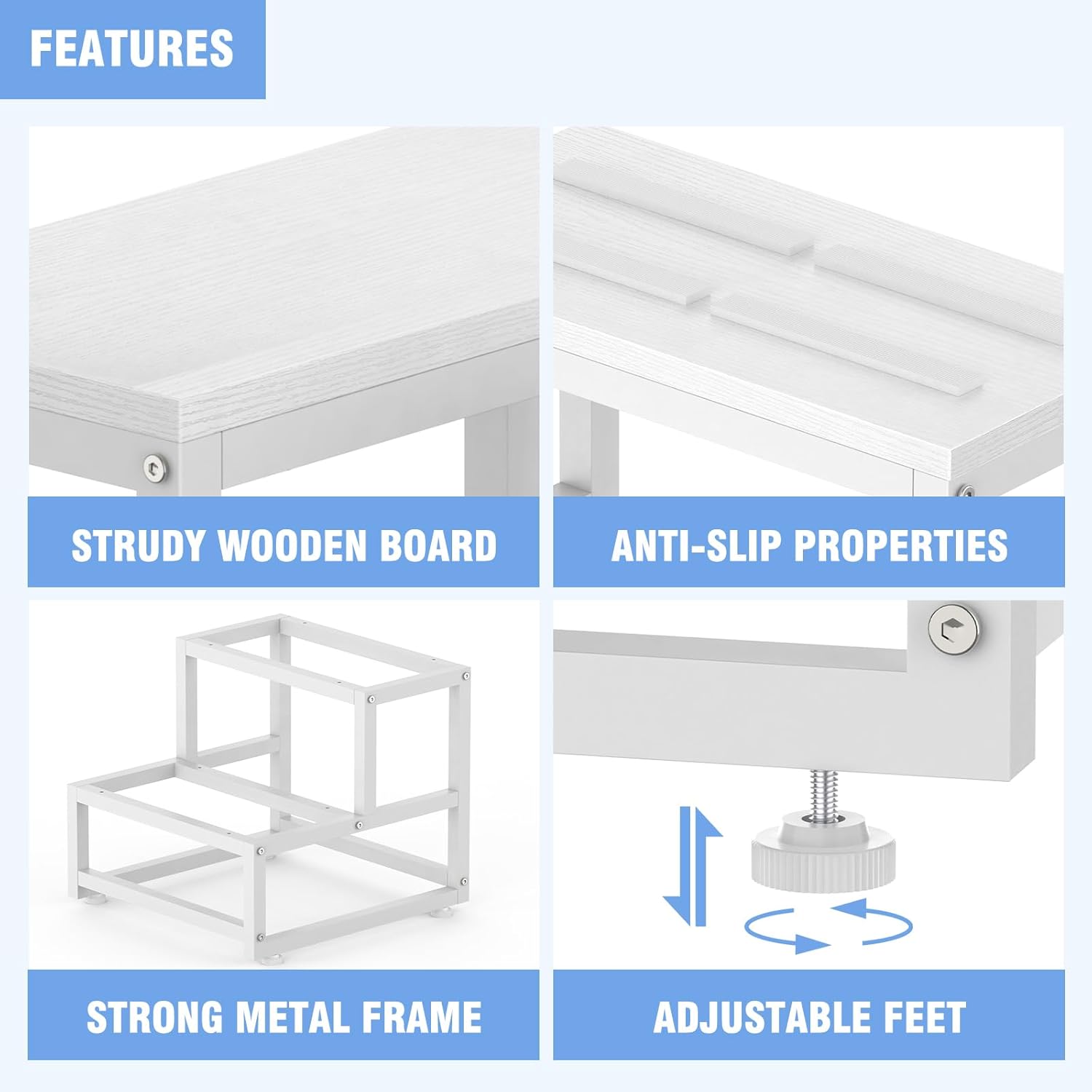 LIANTRAL - tabouret 2 niveaux - acier et bois - charge 200kg, blanc