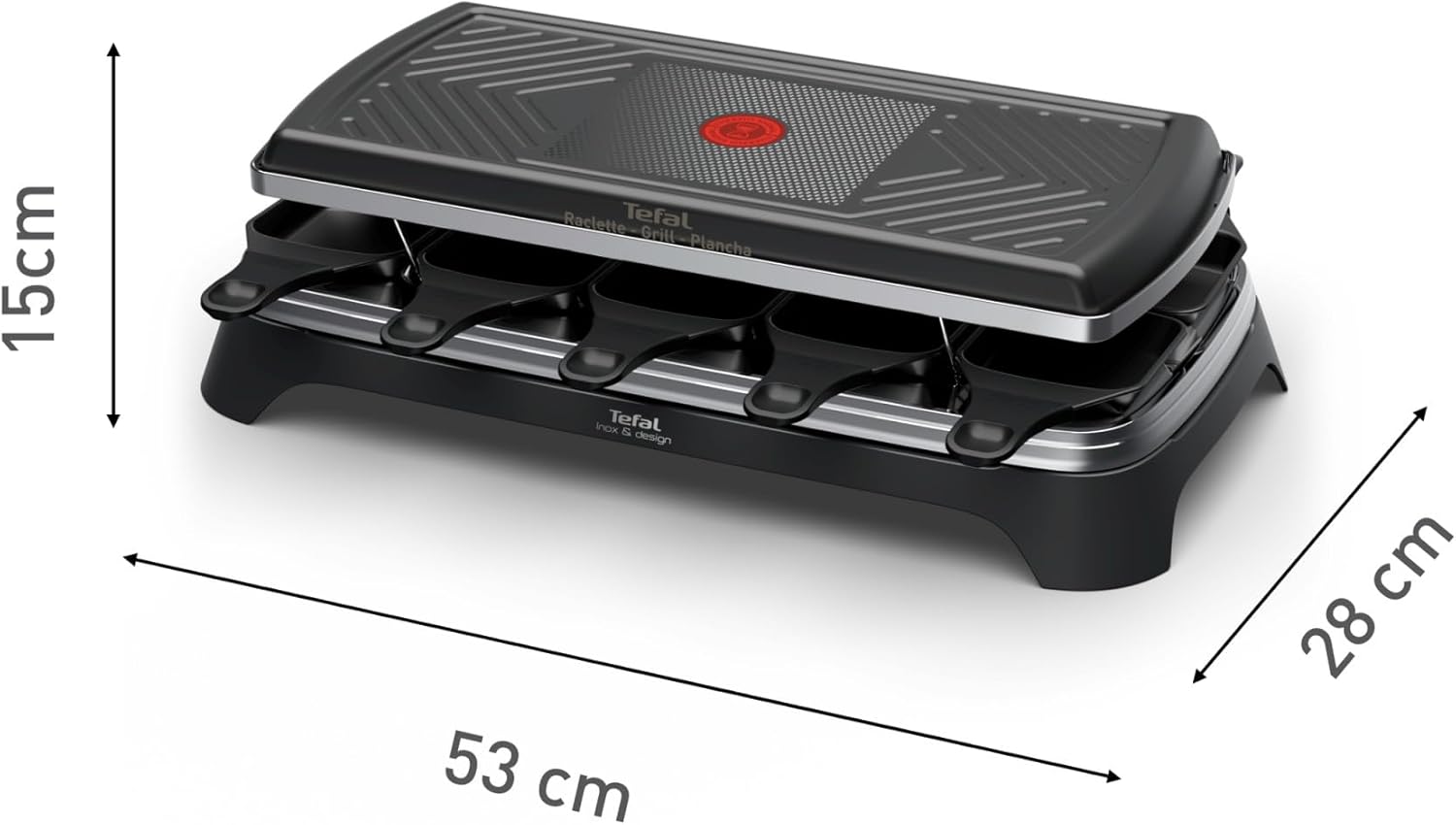 Tefal - Inox & Design - 10 pers. - Raclette, gril, plancha, antiadhésif - RE458NF0