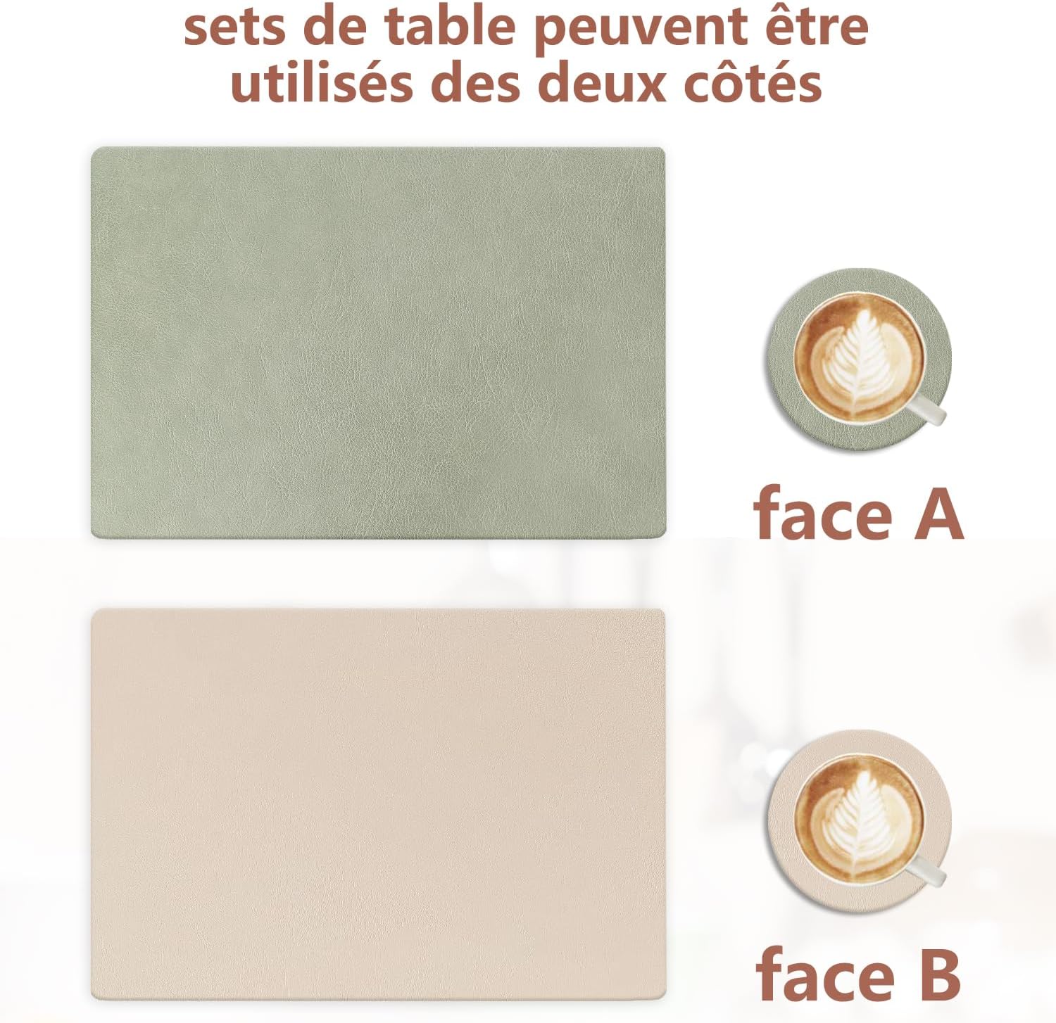 Set de table - cuir PU double face - 43x30cm - lavable, antidérapant, lot de 4