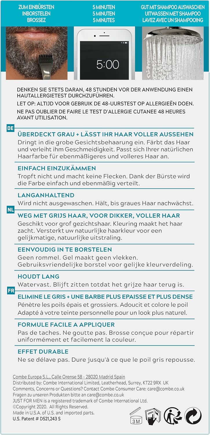 Just For Men - coloration barbe et moustache - naturel, sans ammoniaque, couvre poils gris, peigne - M45