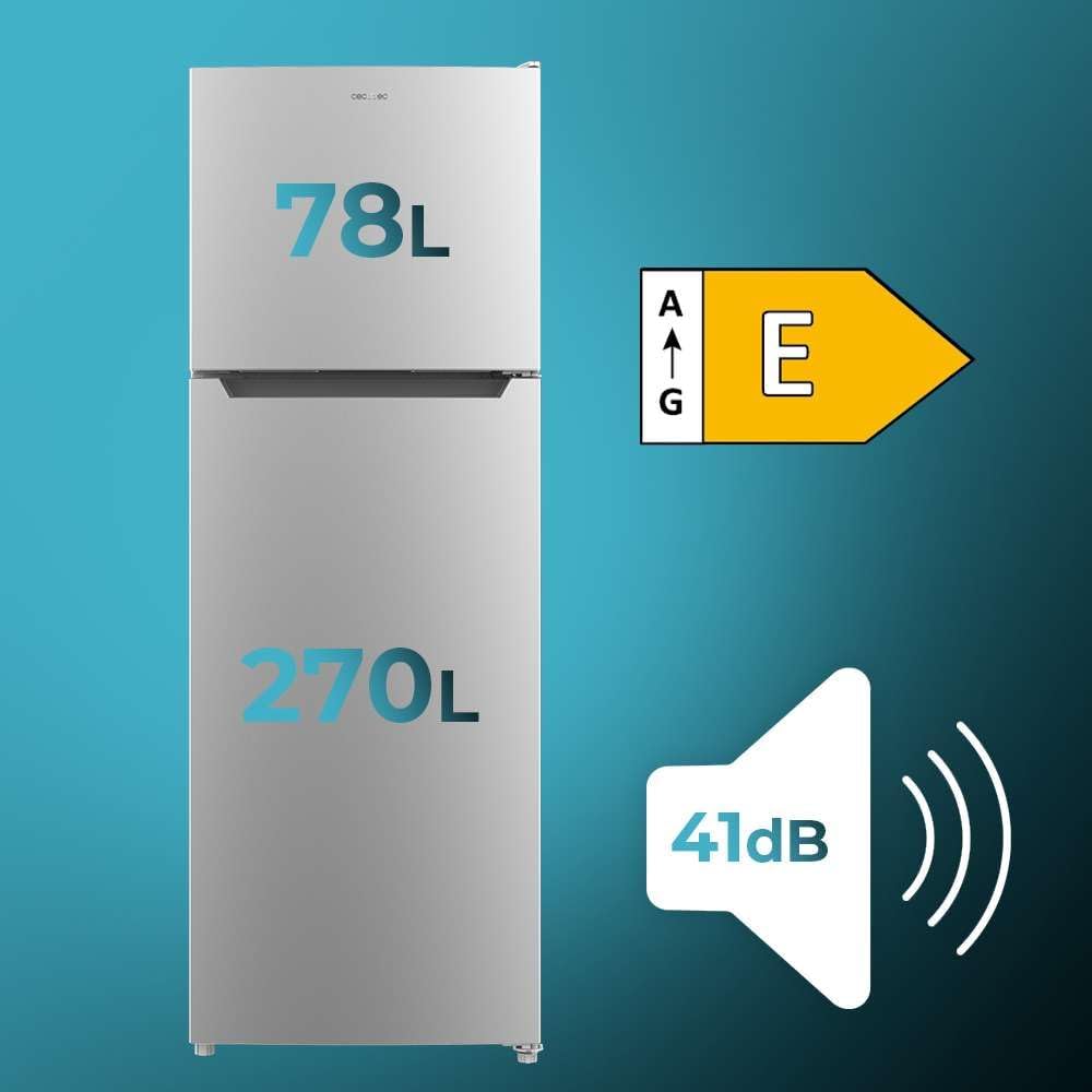Cecotec - Bolero CoolMarket 2D - 348L - Inox, NoFrost, basse conso, 2 portes, compresseur Inverter, 348NF