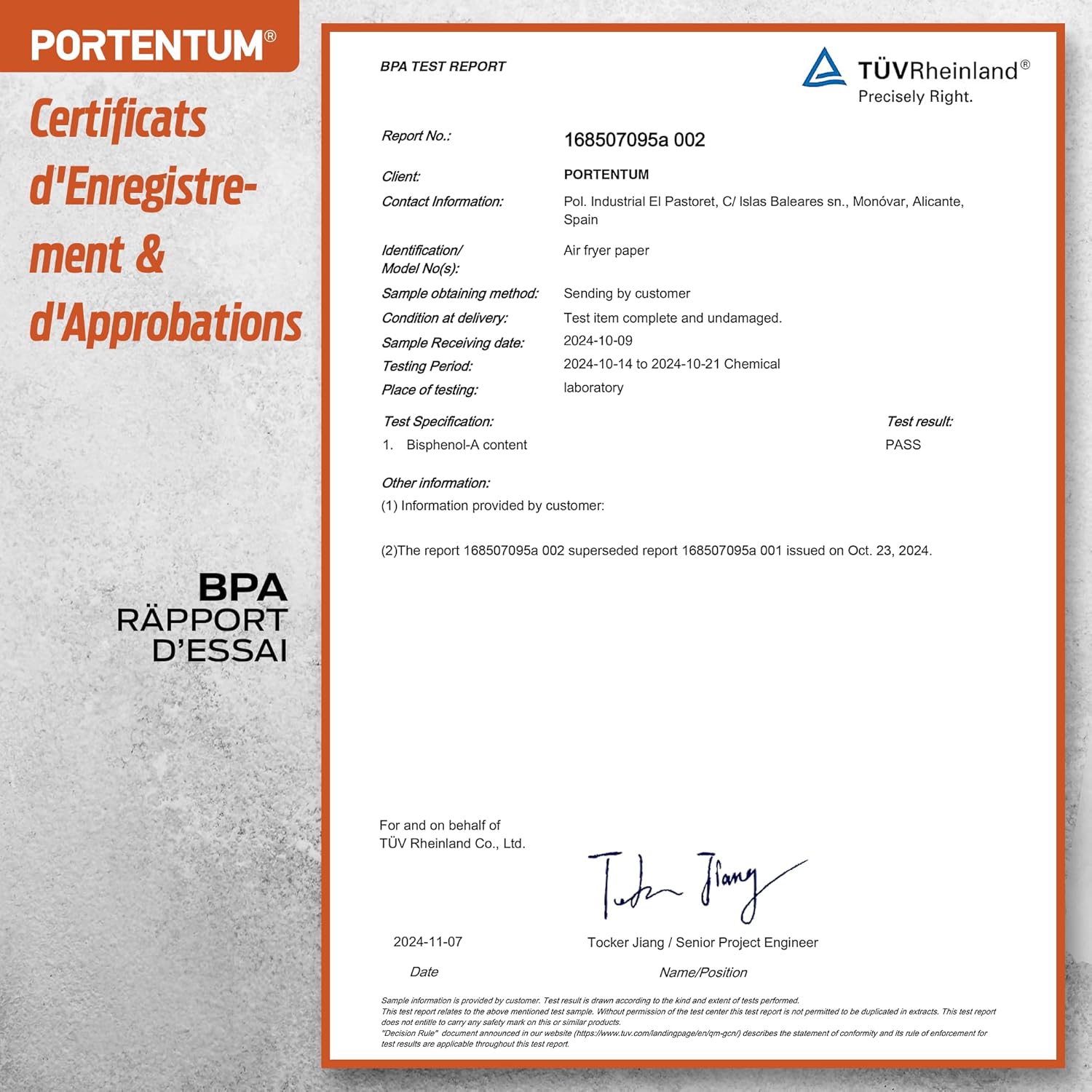 PORTENTUM - papier cuisson air fryer - 20x24 cm - 100 pièces, sans BPA, adapté 5-8L