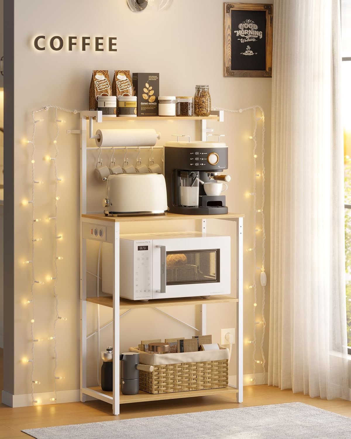 VASAGLE - support micro-ondes 40x60x140cm, 4 niveaux, multiprise, KKS014Y02