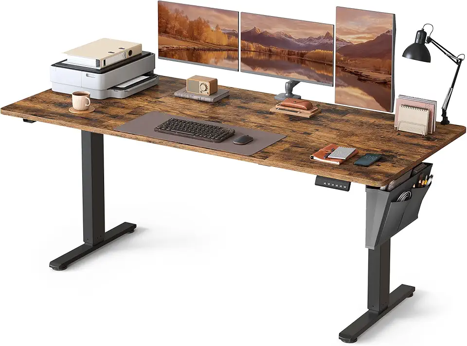 SONGMICS - Bureau électrique réglable 180x80 cm, 4 hauteurs mémorisables, marron rustique LSD138K01