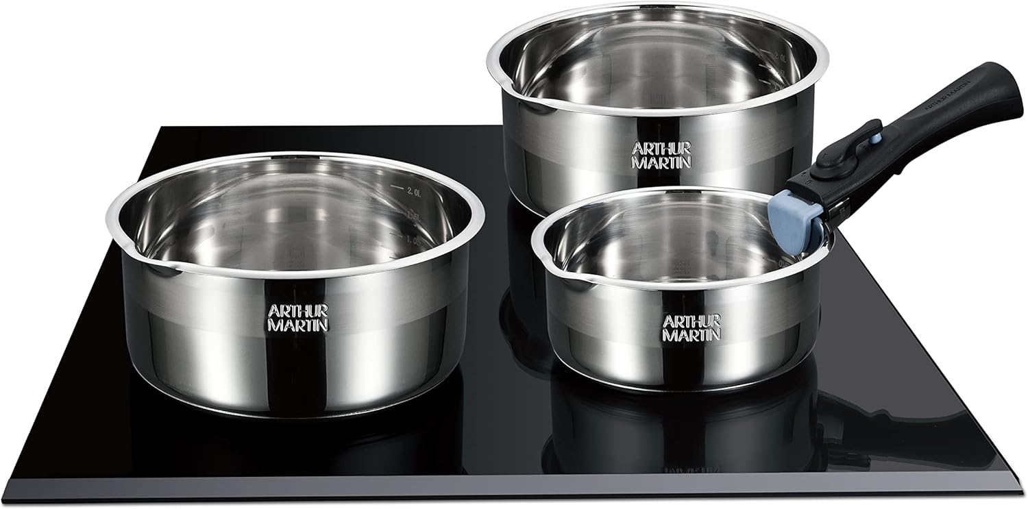 Arthur Martin - série AM - 3 casseroles inox, manche amovible - AM3456