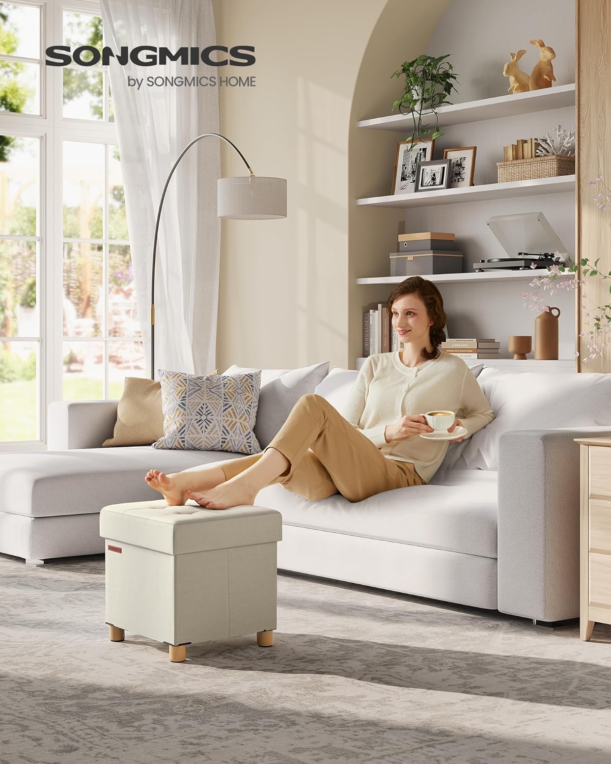 SONGMICS - pouf pliable - 38x38x40 cm - rangement solide, 300 kg, LSF014W11