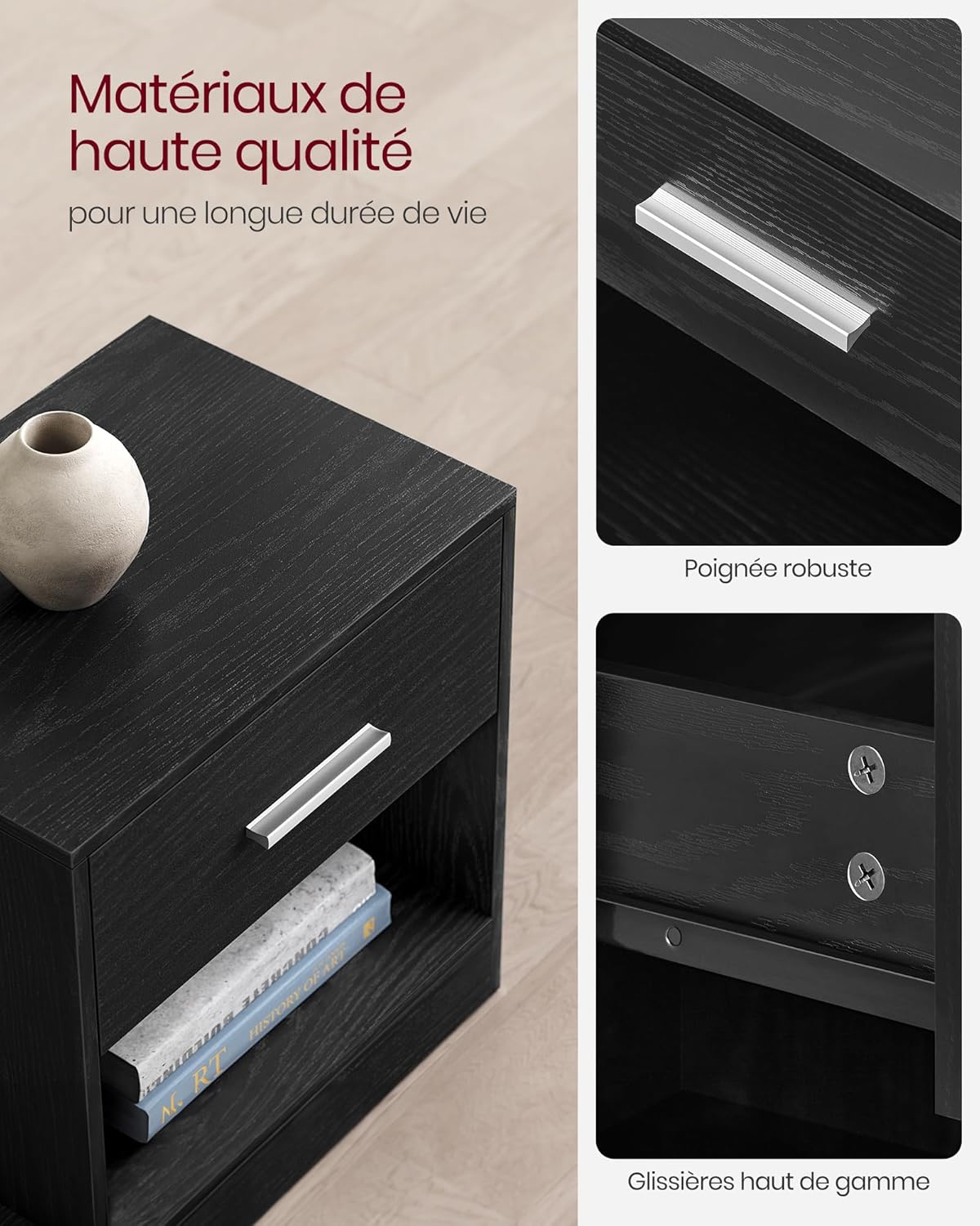 VASAGLE - table de nuit lot de 2 - tiroir, compartiment ouvert, noir - LET819T56