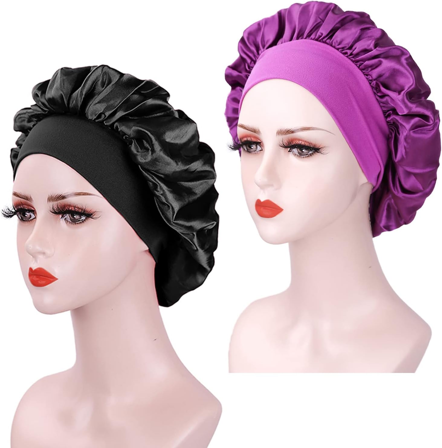 Bonnet satin cheveux nuit femme - lot 2 pièces - ajustable soie, confort nuit