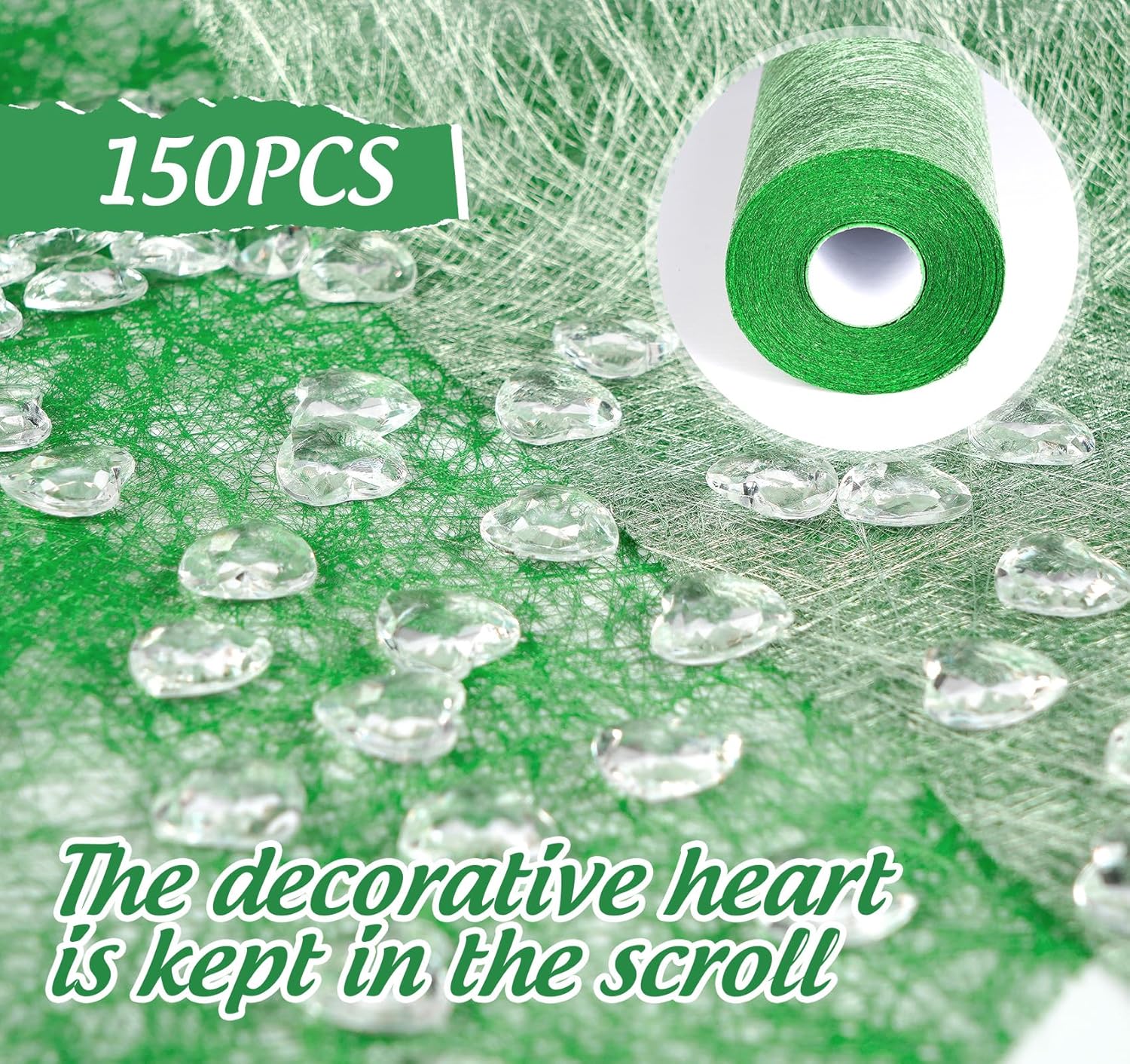 Chemin de table - rouleau non tissé vert 30mx23cm, 150 strass, décorations événements