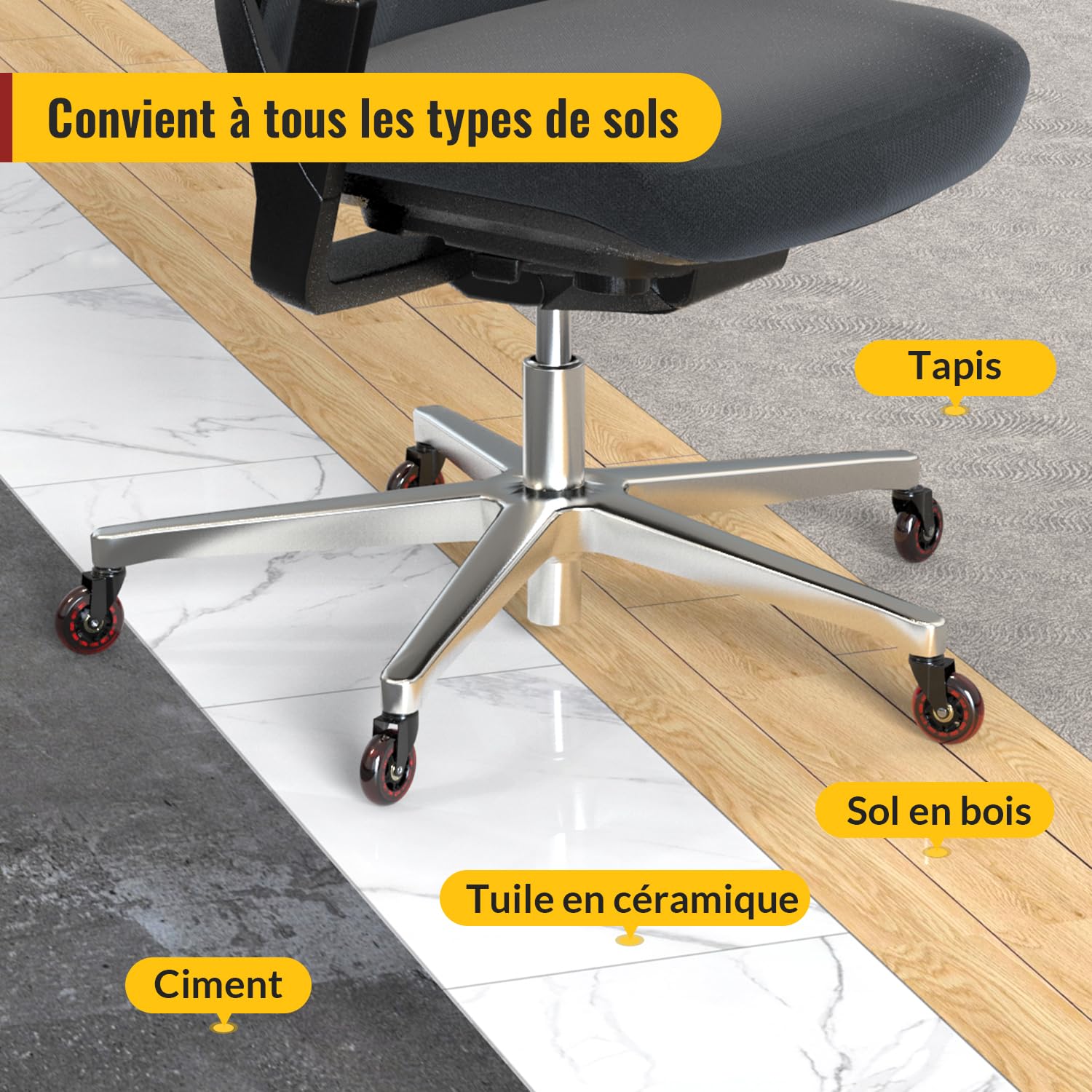 HOLKIE - roulettes de chaise Série Rechange - 11x22mm - caoutchouc robustes pour sols durs et tapis, lot de 5