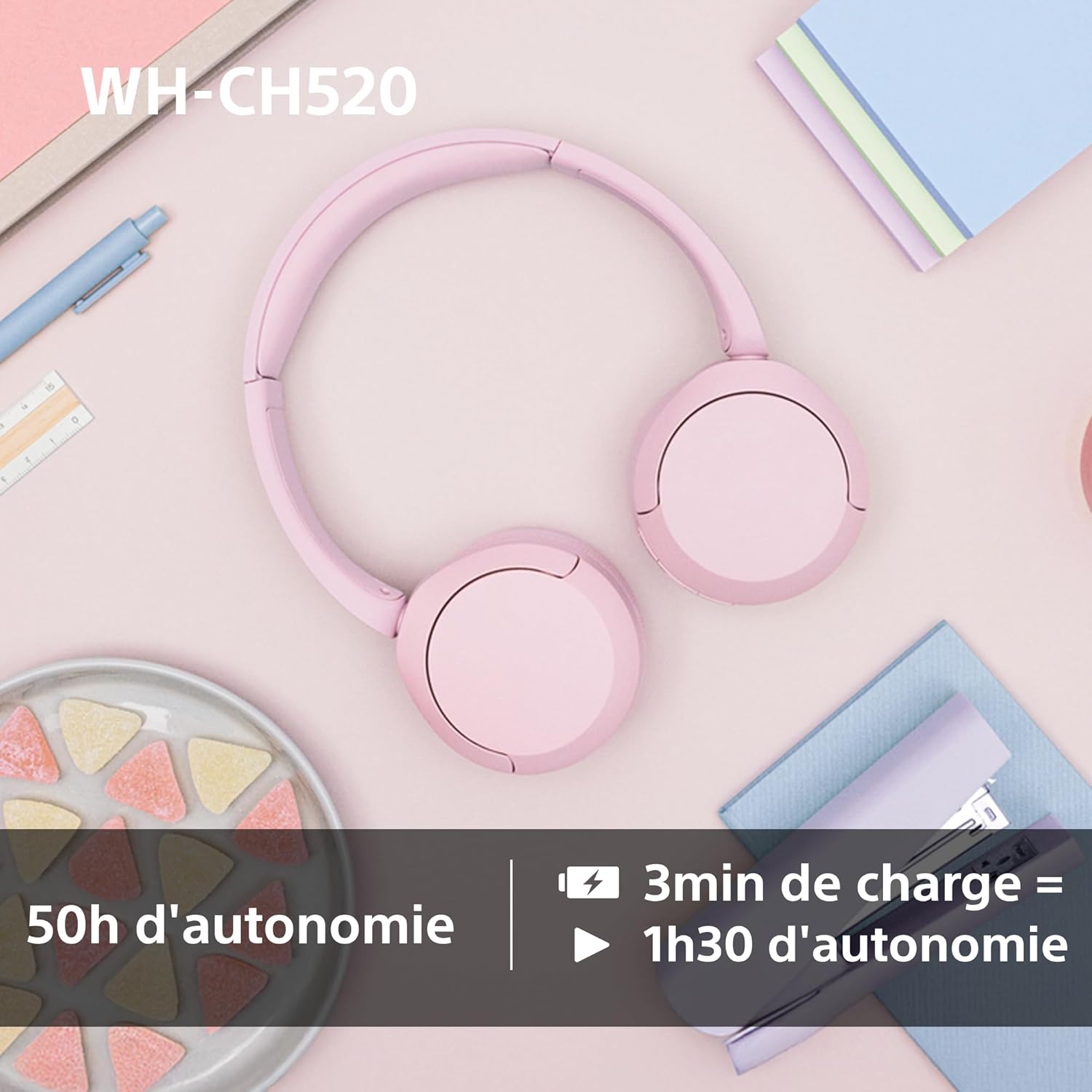 Sony - WH-CH520 - casque sans fil léger, Bluetooth, 50h autonomie