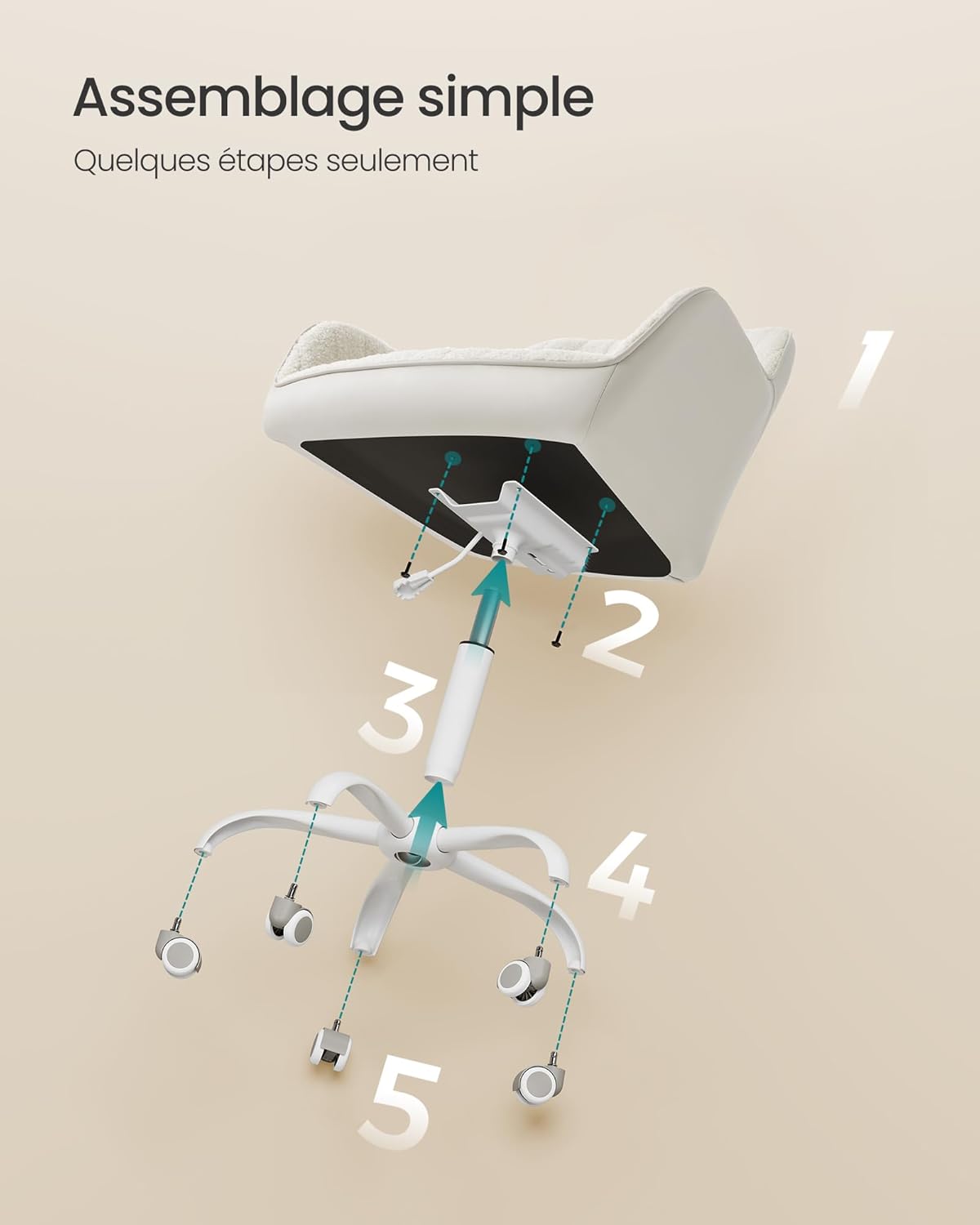 SONGMICS - fauteuil pivotant tissu peluche, hauteur réglable, beige cappuccino, OBG012W01