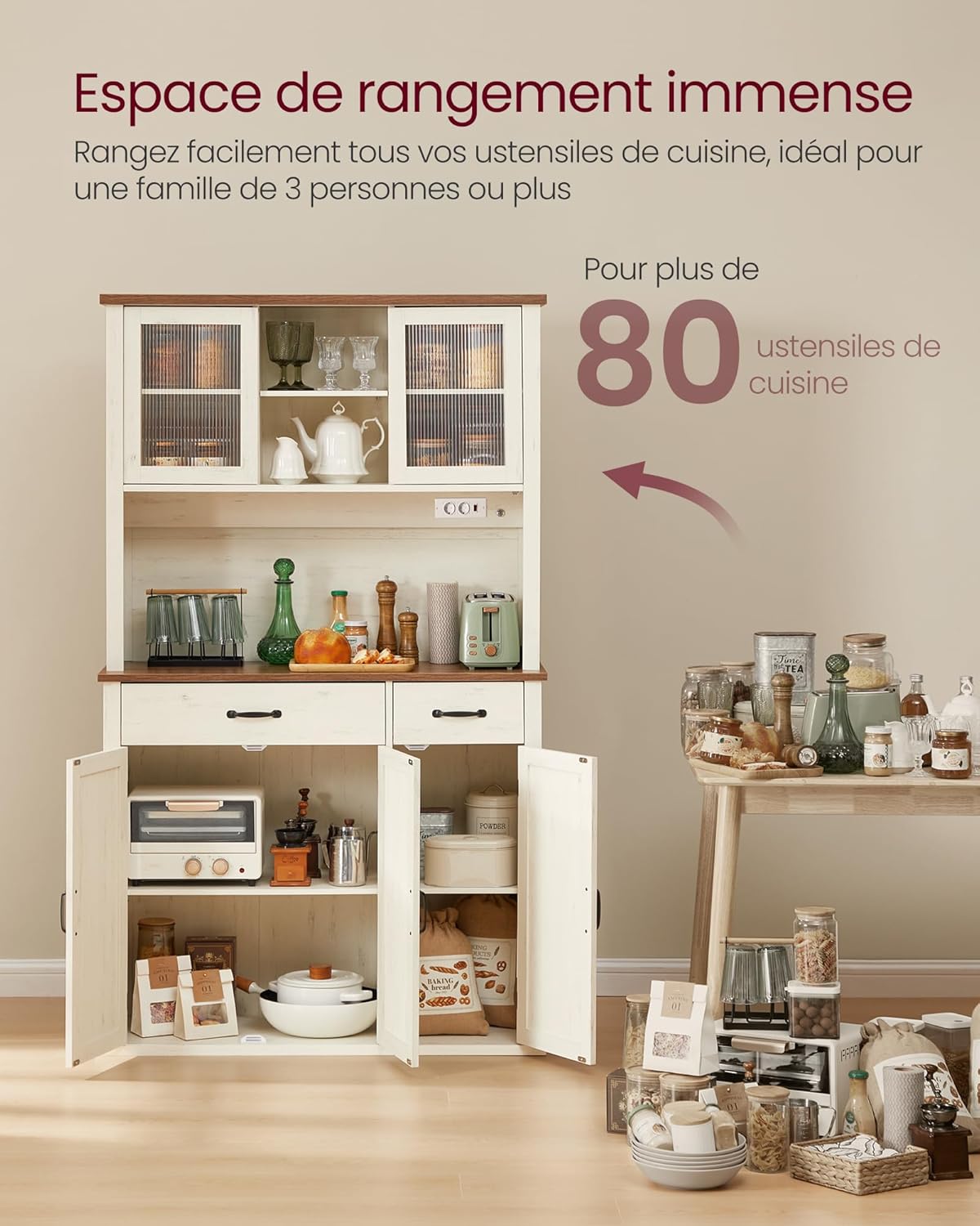 VASAGLE - meuble de rangement campagne 39,5x106,5x180,6cm LED chargeur BBK391W02