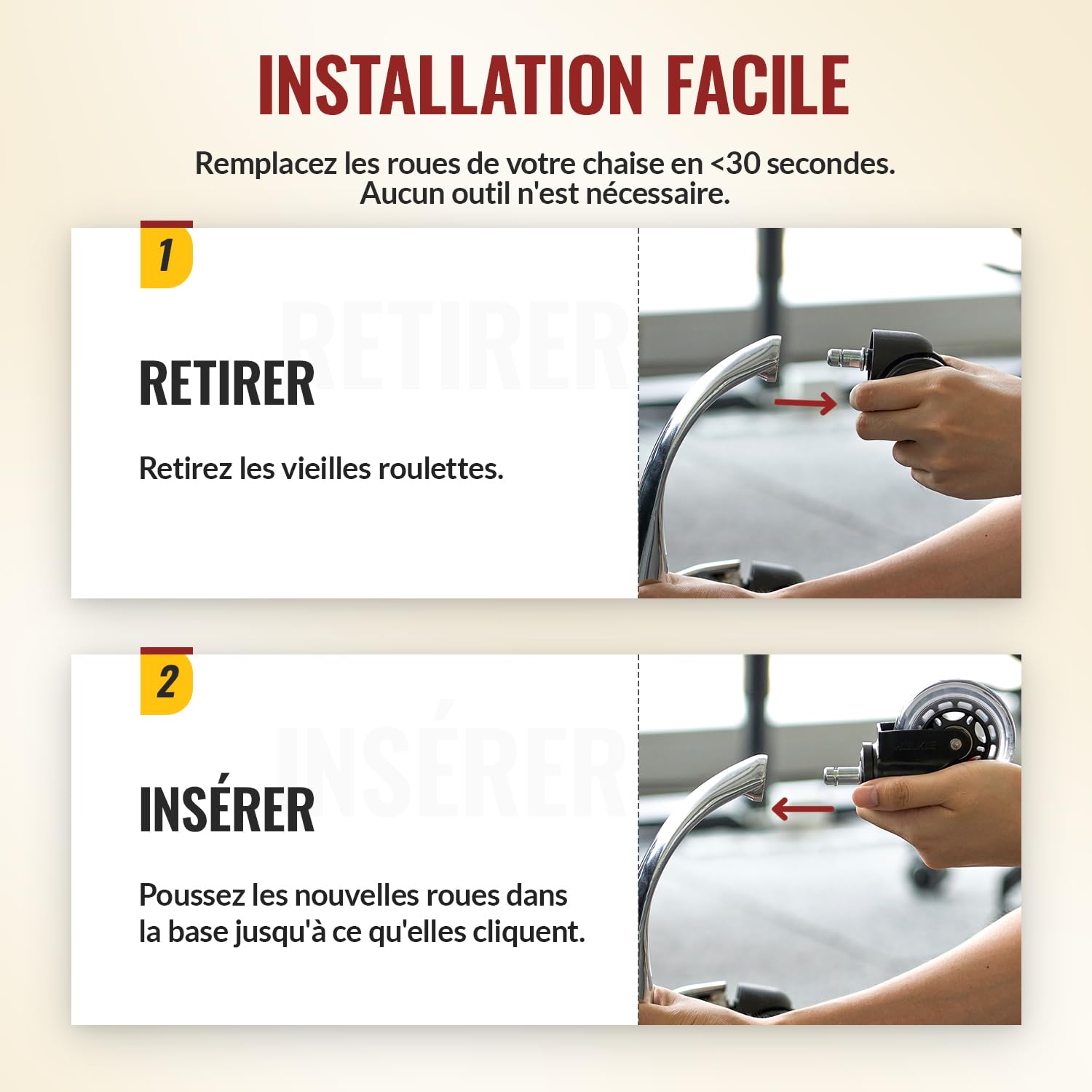 HOLKIE - roulettes de chaise Série Rechange - 11x22mm - caoutchouc robustes pour sols durs et tapis, lot de 5