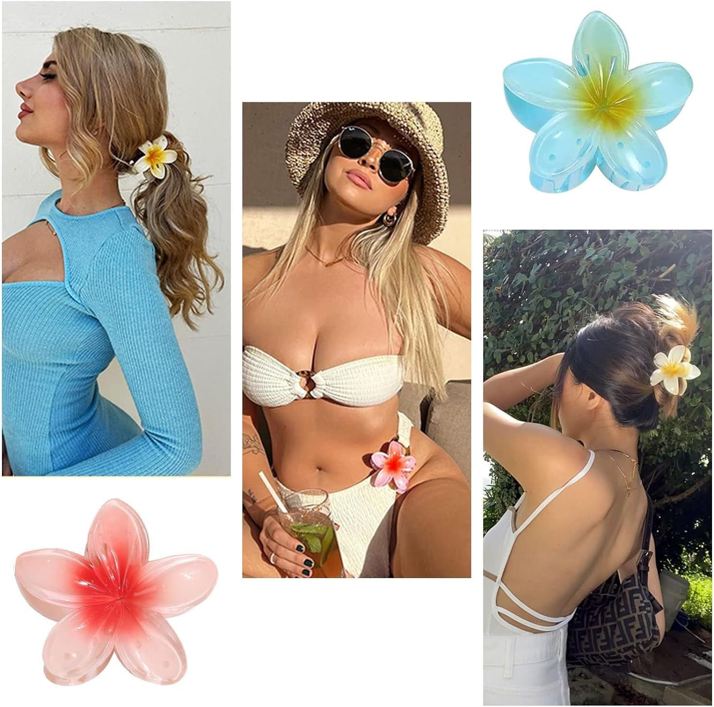 Pinces à cheveux - Lot de 6 - fleurs hawaïennes, pour cheveux épais, accessoires pour femmes et adolescentes