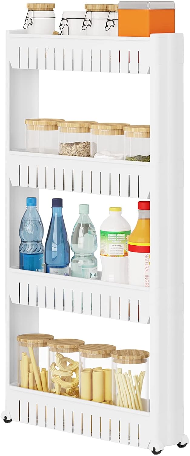 WOLTU - Desserte cuisine 4 niveaux, 13x54x102cm, roulettes, RGB36ws