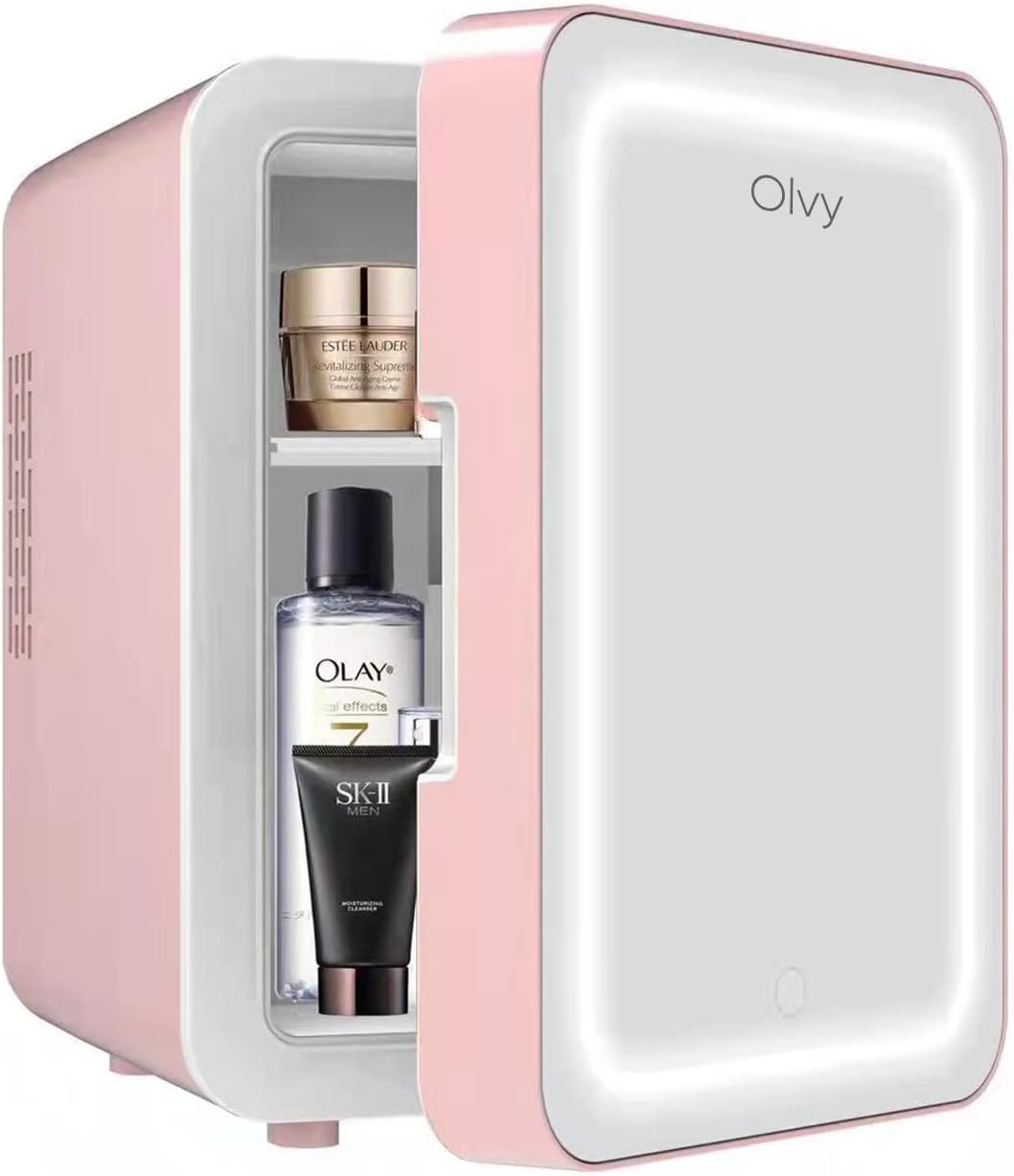 Olvy - Mini Réfrigérateur 4L - miroir LED, portable, rose